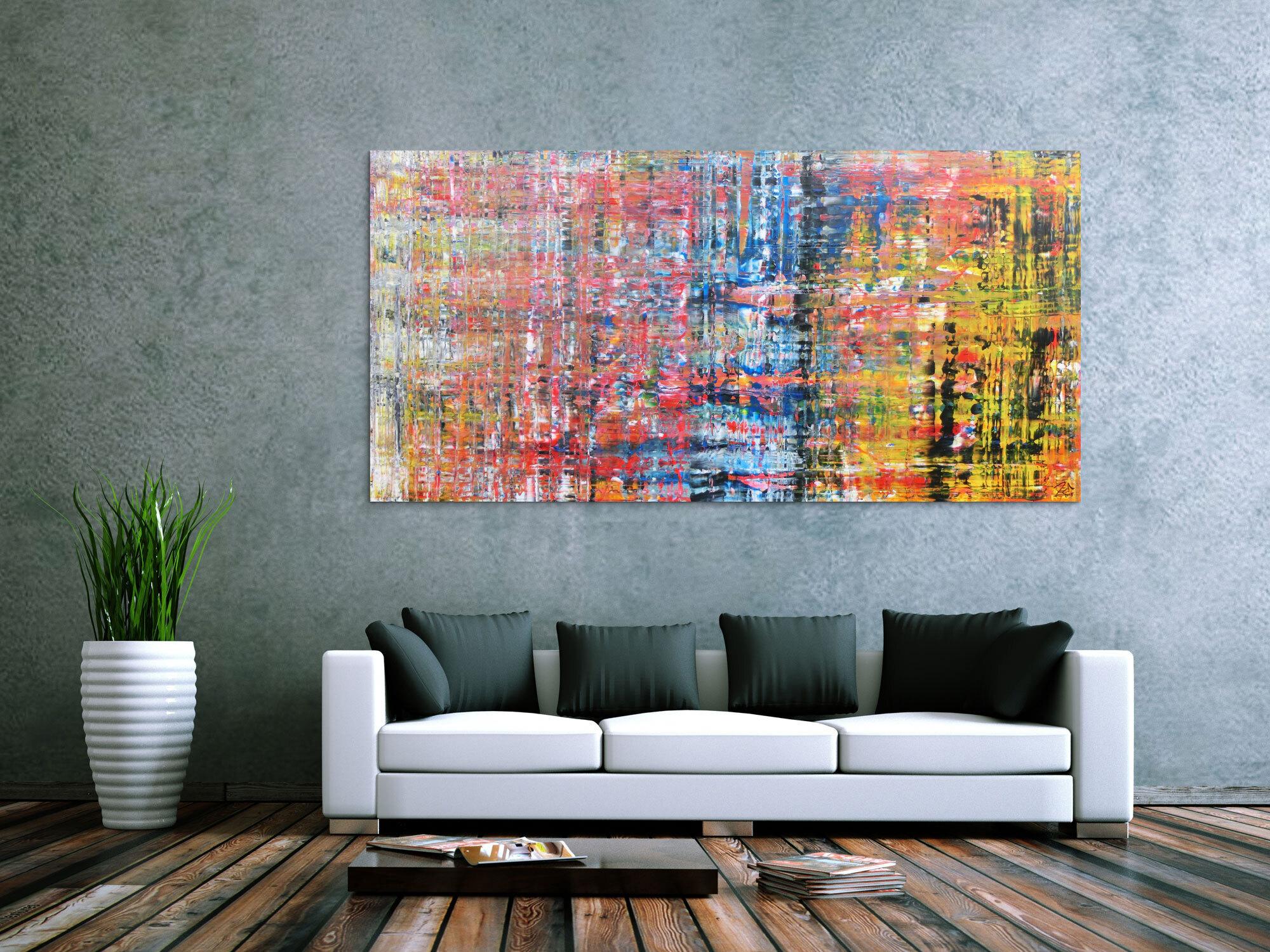 Buntes abstraktes Acrylbild modern mit vielen hellen Farben