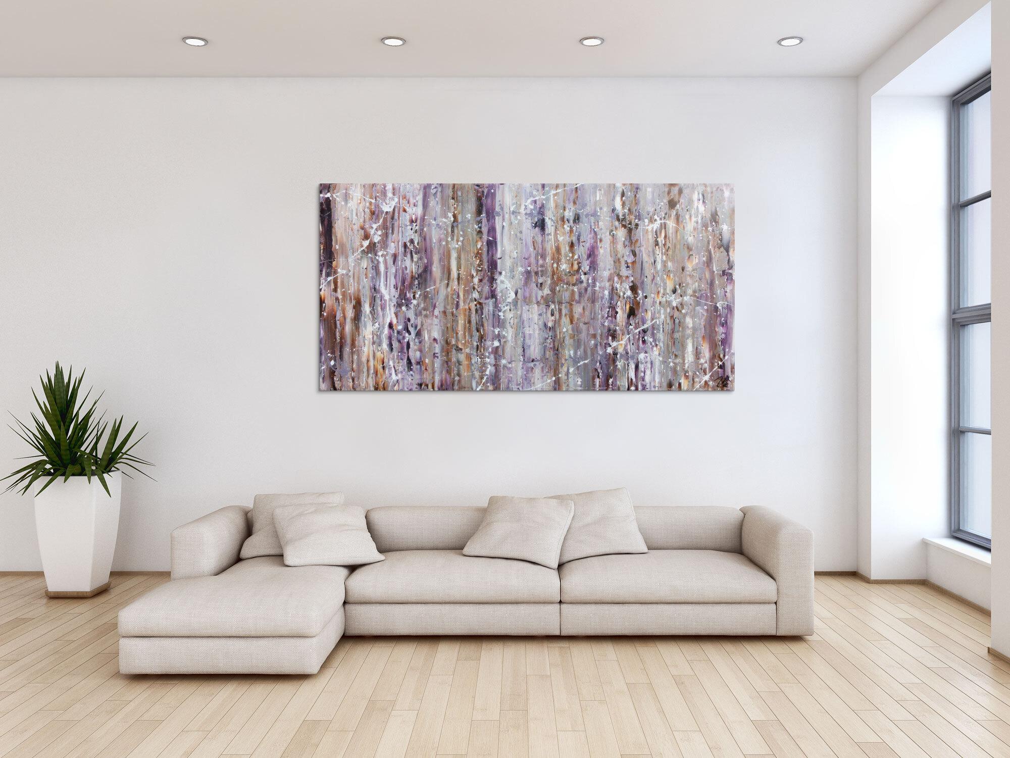 Modernes Acrylbild in lila und weiß abstrakt