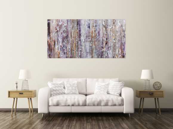 Modernes Acrylbild in lila und weiß abstrakt