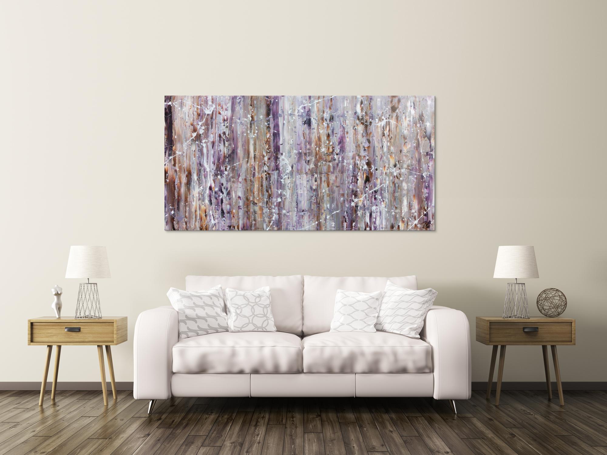 Modernes Acrylbild in lila und weiß abstrakt