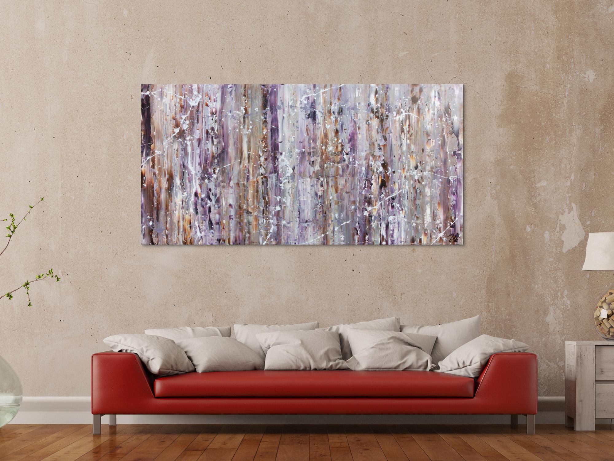 Modernes Acrylbild in lila und weiß abstrakt