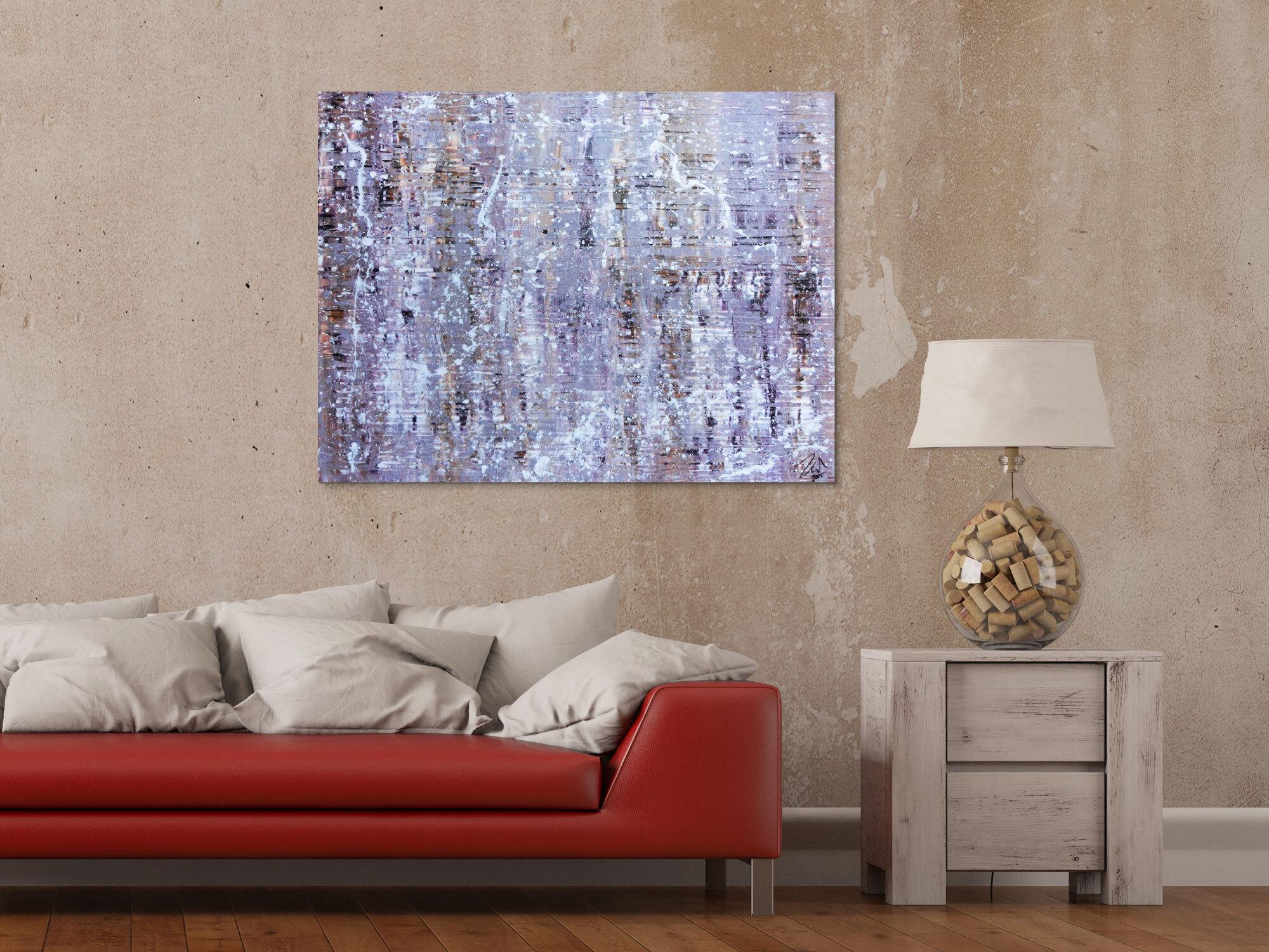 Modernes Acrylbild abstrakt in lila weiß schlicht