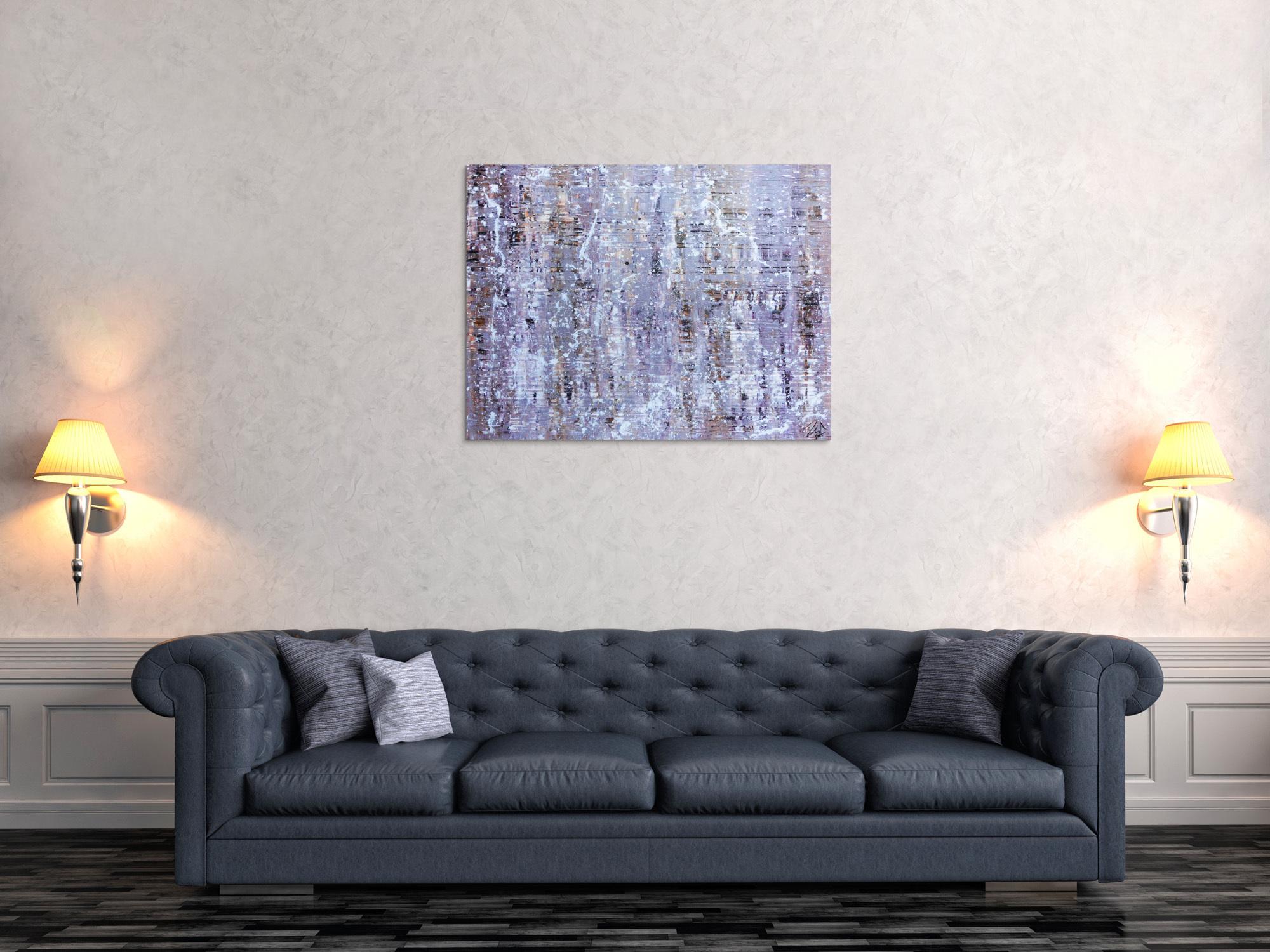 Modernes Acrylbild abstrakt in lila weiß schlicht