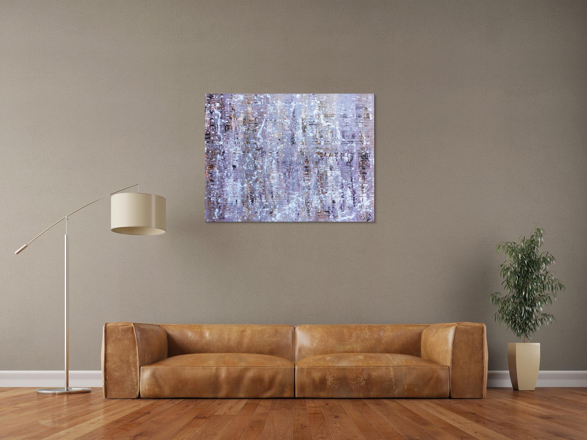 Modernes Acrylbild abstrakt in lila weiß schlicht