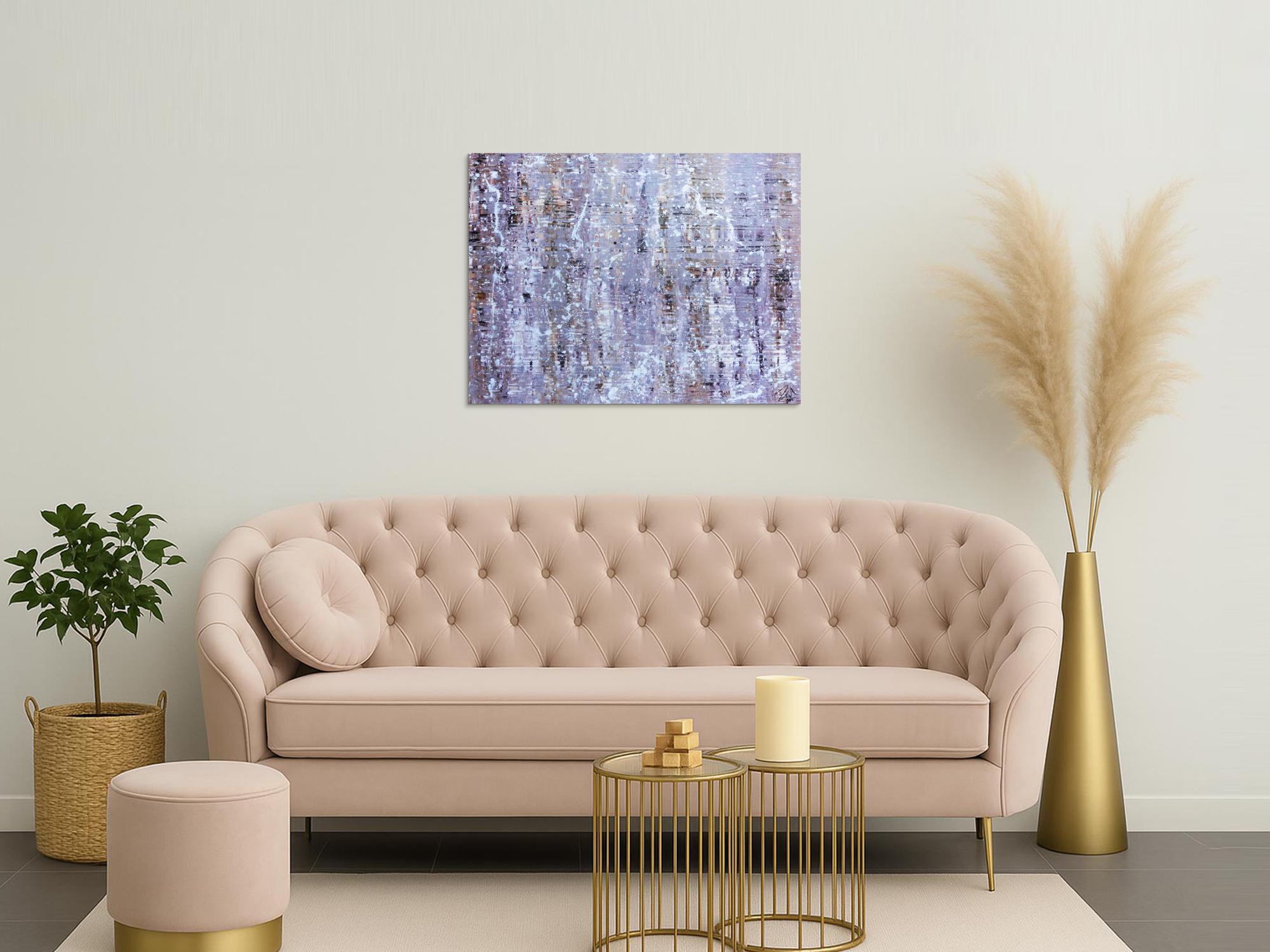 Modernes Acrylbild abstrakt in lila weiß schlicht