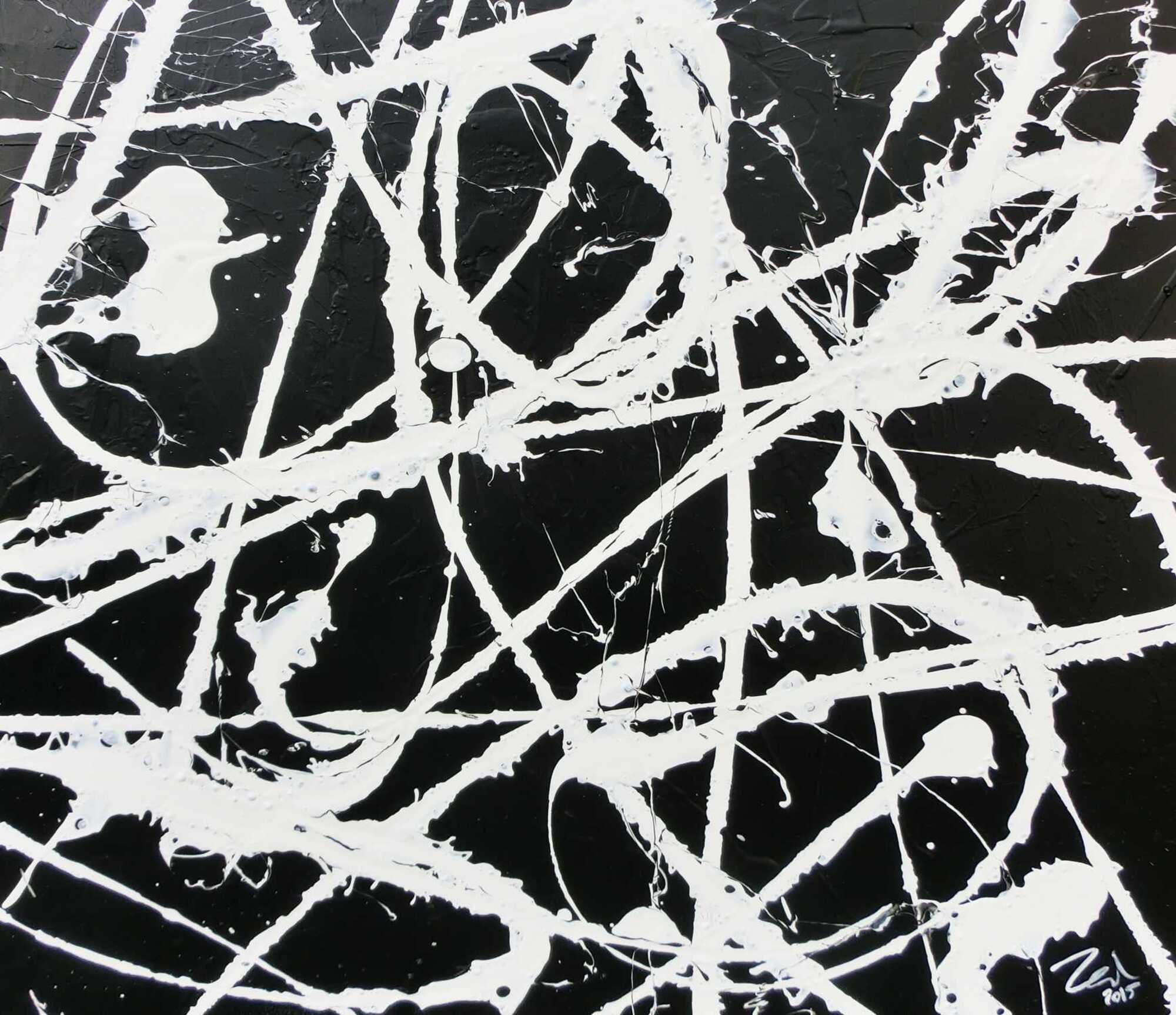 Modernes abstraktes Acrylbild in schwarz weiß schlicht