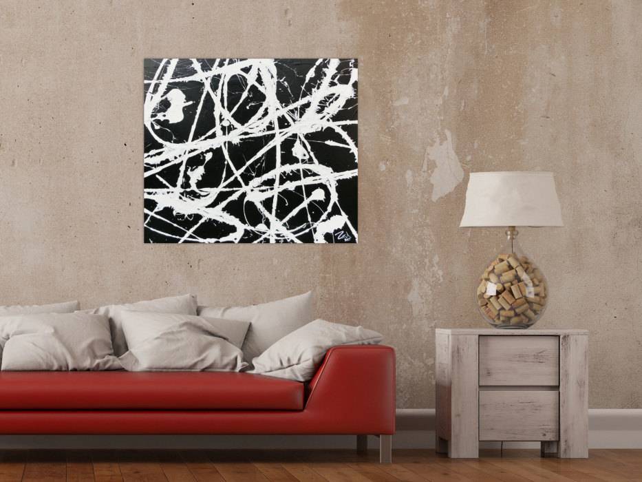 Hochwertige Kunst auf Leinwand Modernes abstraktes Acrylbild in schwarz