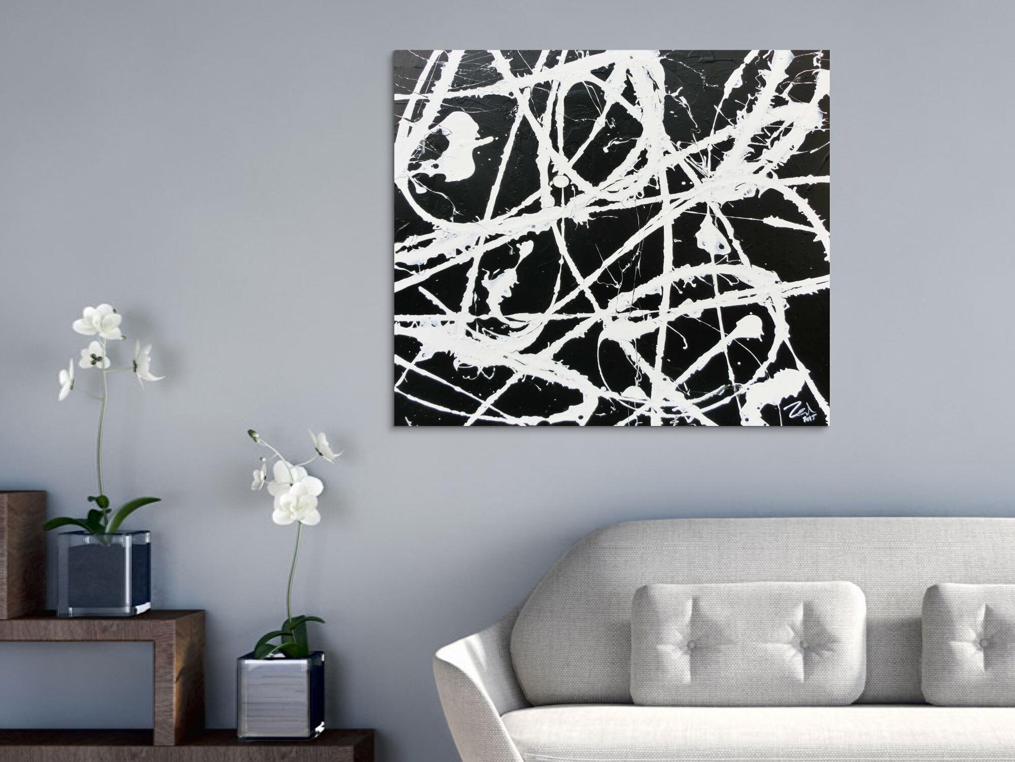 Modernes abstraktes Acrylbild in schwarz weiß schlicht