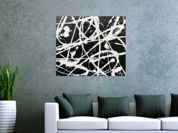 Modernes abstraktes Acrylbild in schwarz weiß schlicht