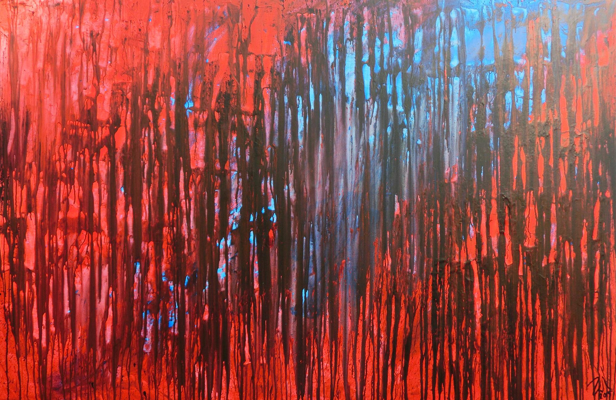 Abstraktes Acrylbild mit rot und blau sehr modern
