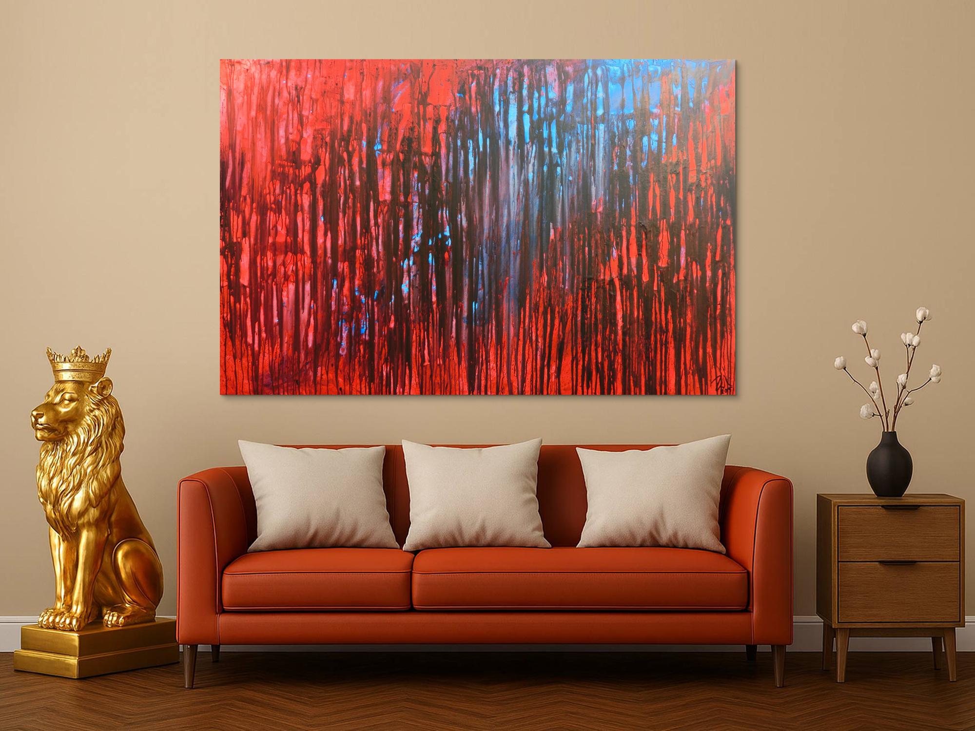 Abstraktes Acrylbild mit rot und blau sehr modern