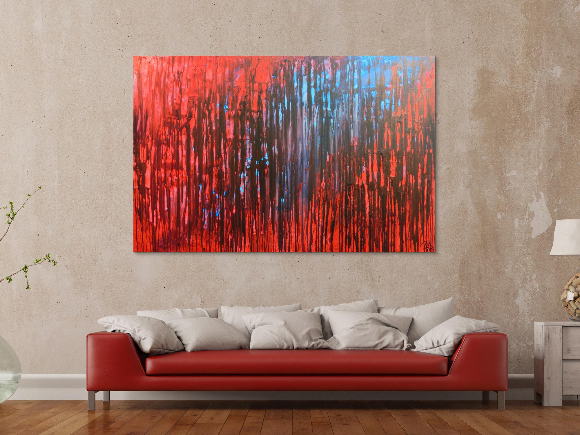 Abstraktes Acrylbild mit rot und blau sehr modern