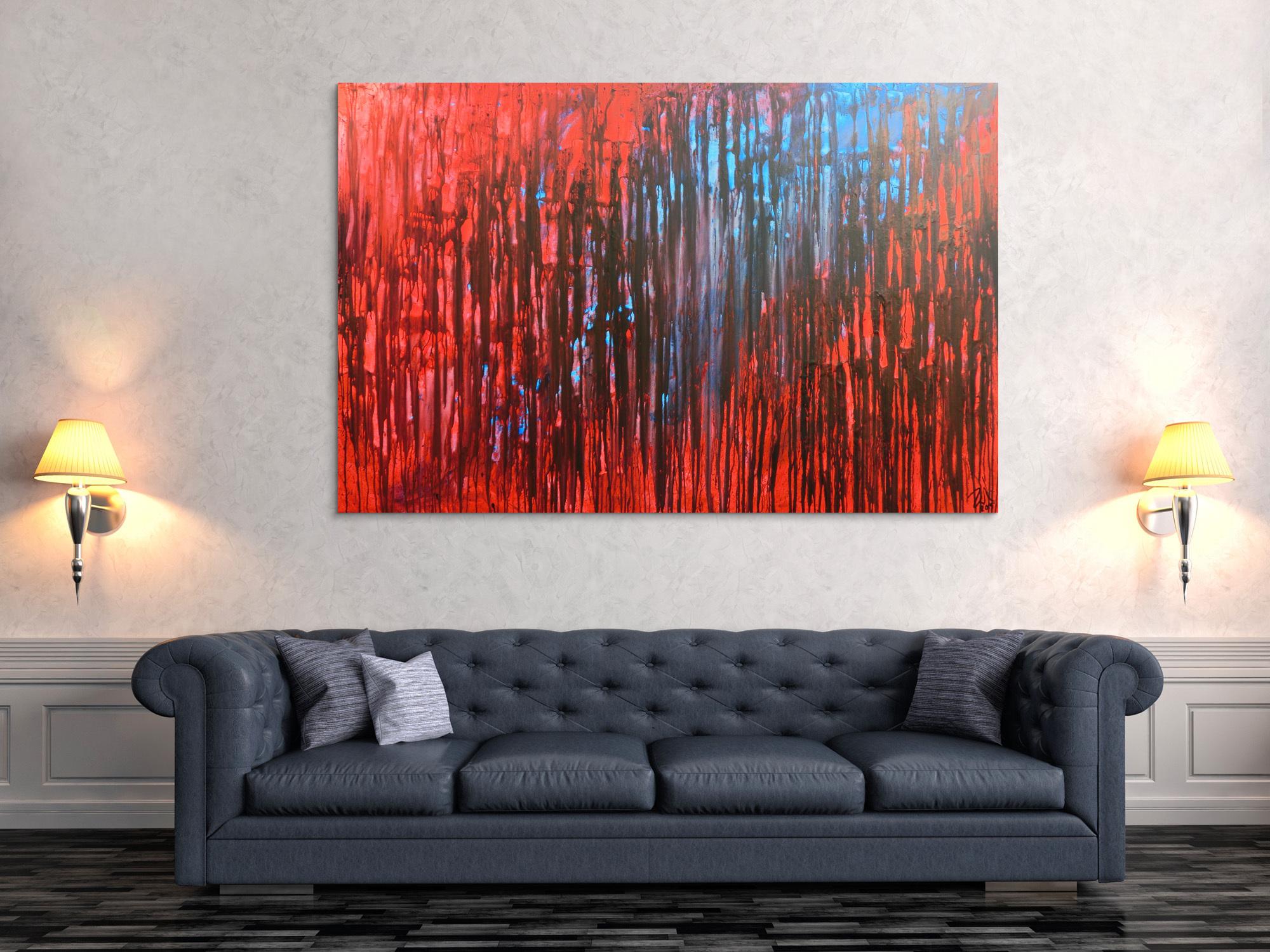 Abstraktes Acrylbild mit rot und blau sehr modern