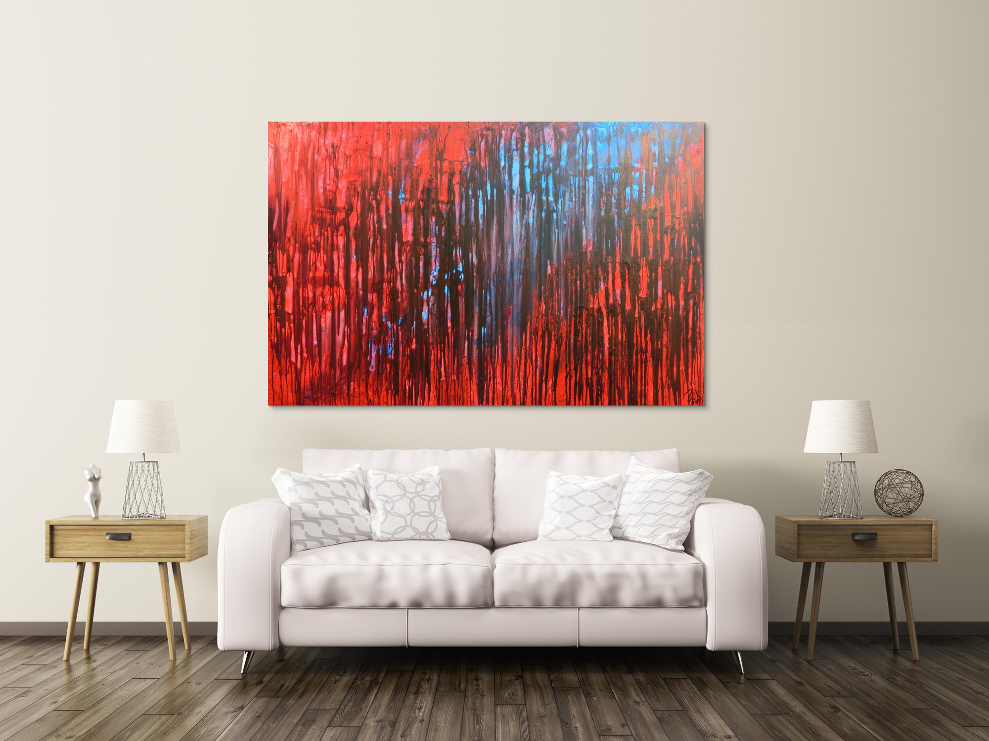 Abstraktes Acrylbild mit rot und blau sehr modern