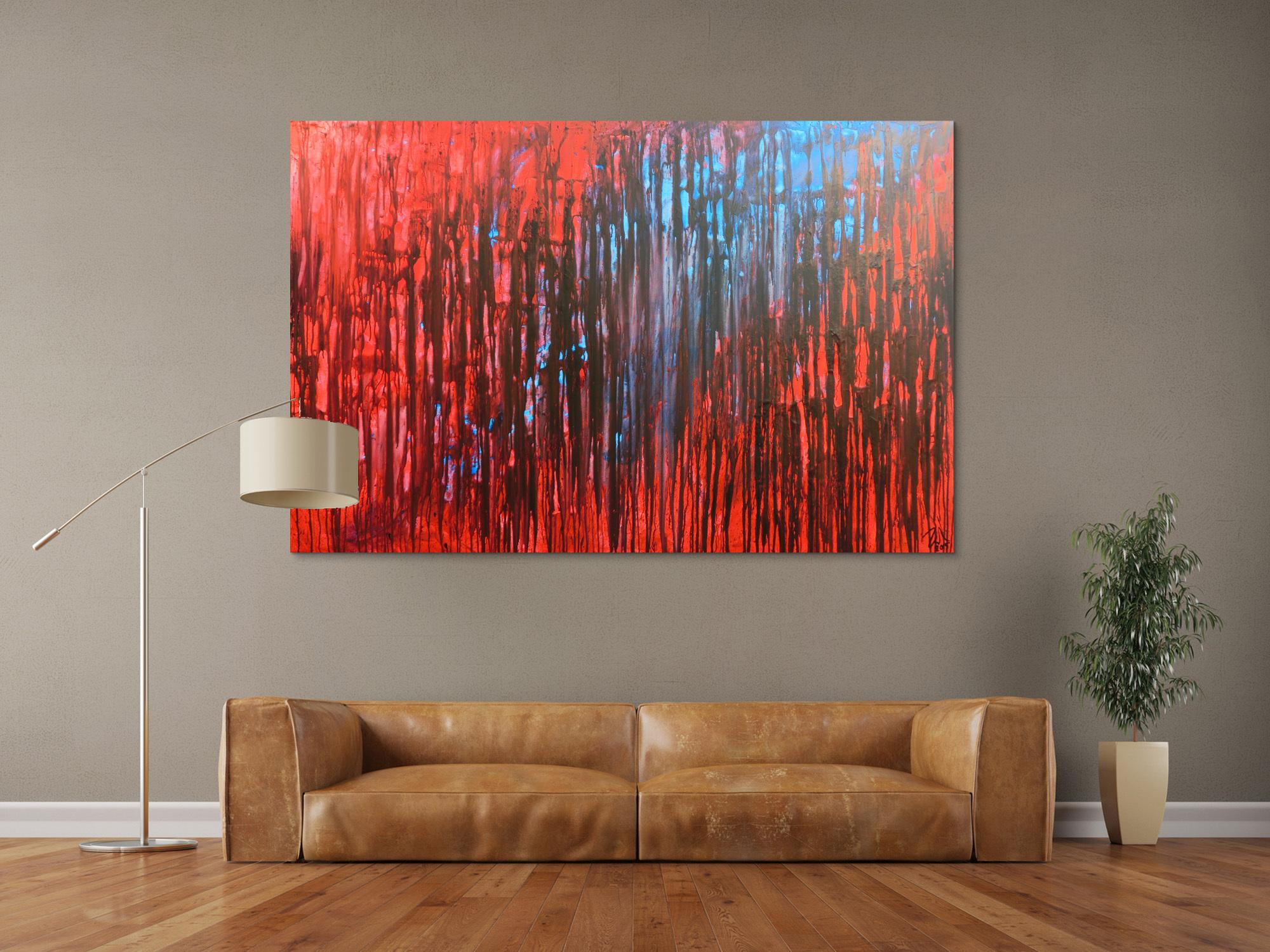 Abstraktes Acrylbild mit rot und blau sehr modern