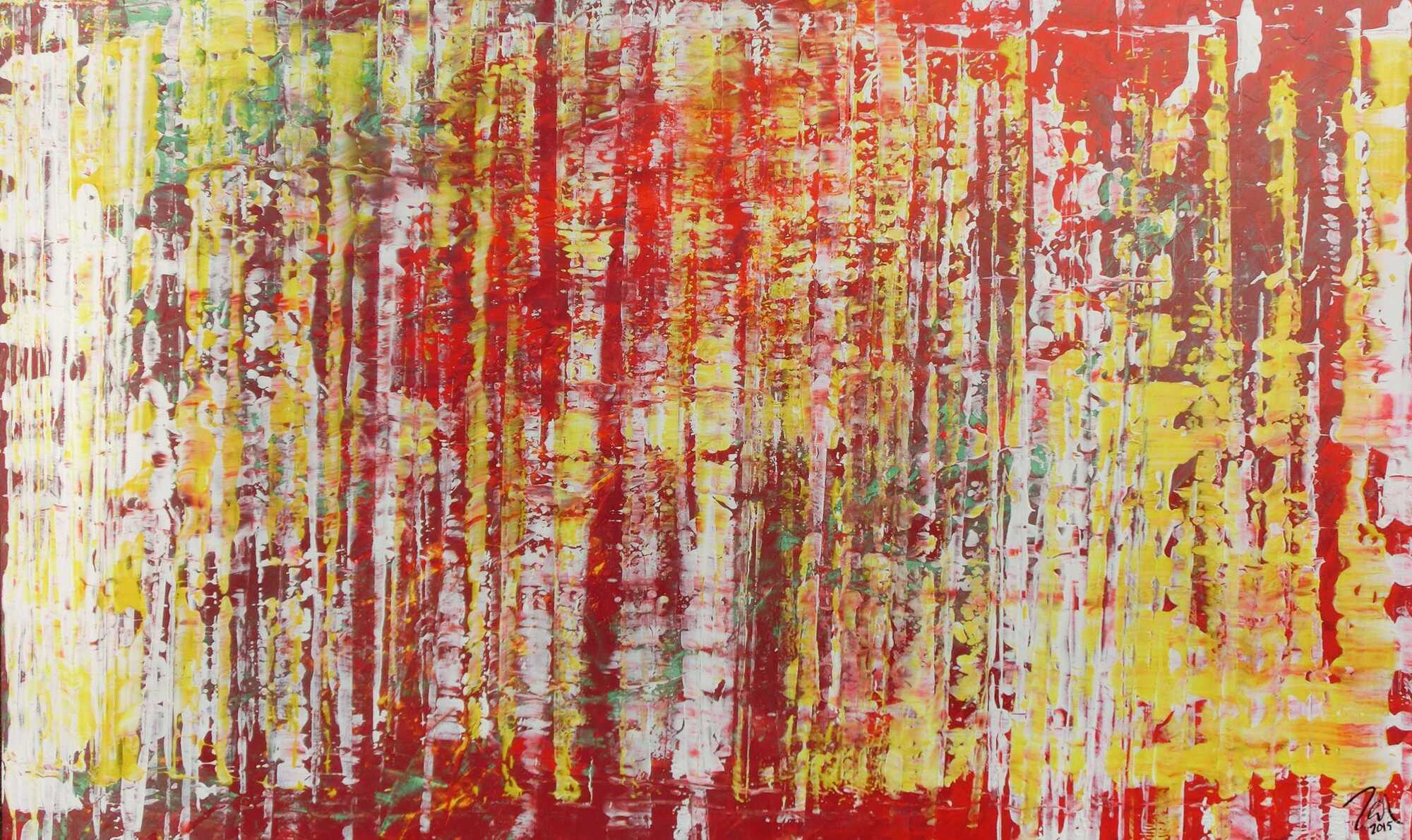 Schönes abstraktes Acrylgemälde in rot weiß und gelb