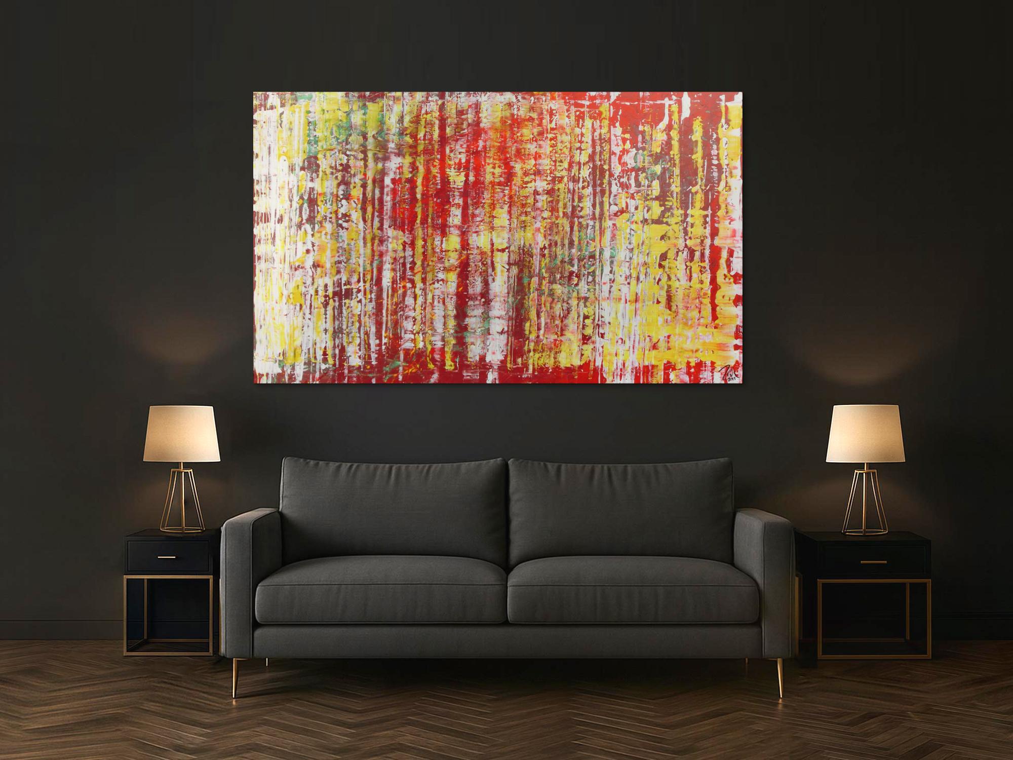 Schönes abstraktes Acrylgemälde in rot weiß und gelb