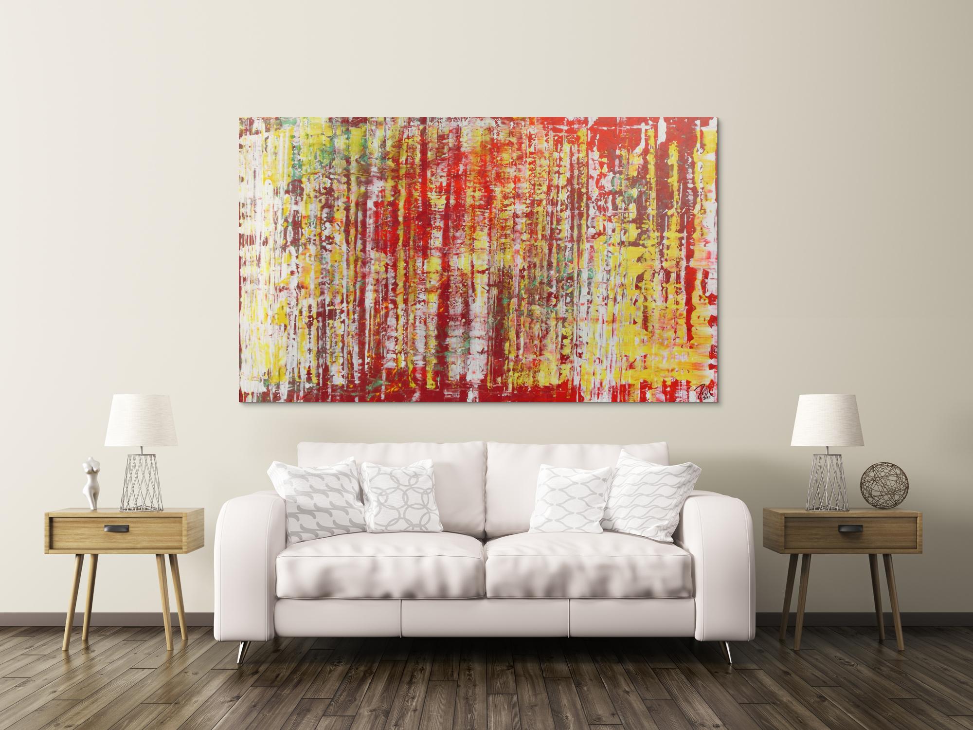 Schönes abstraktes Acrylgemälde in rot weiß und gelb