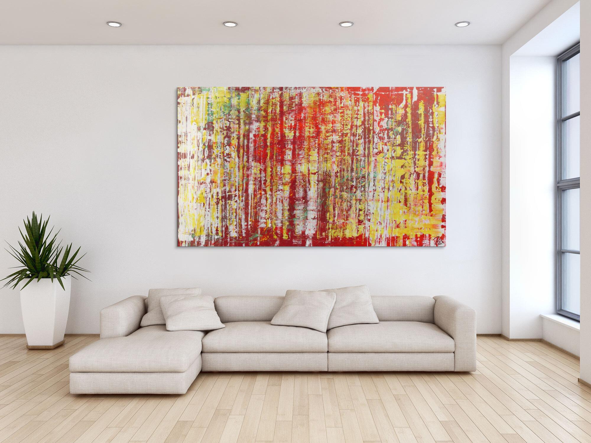 Schönes abstraktes Acrylgemälde in rot weiß und gelb