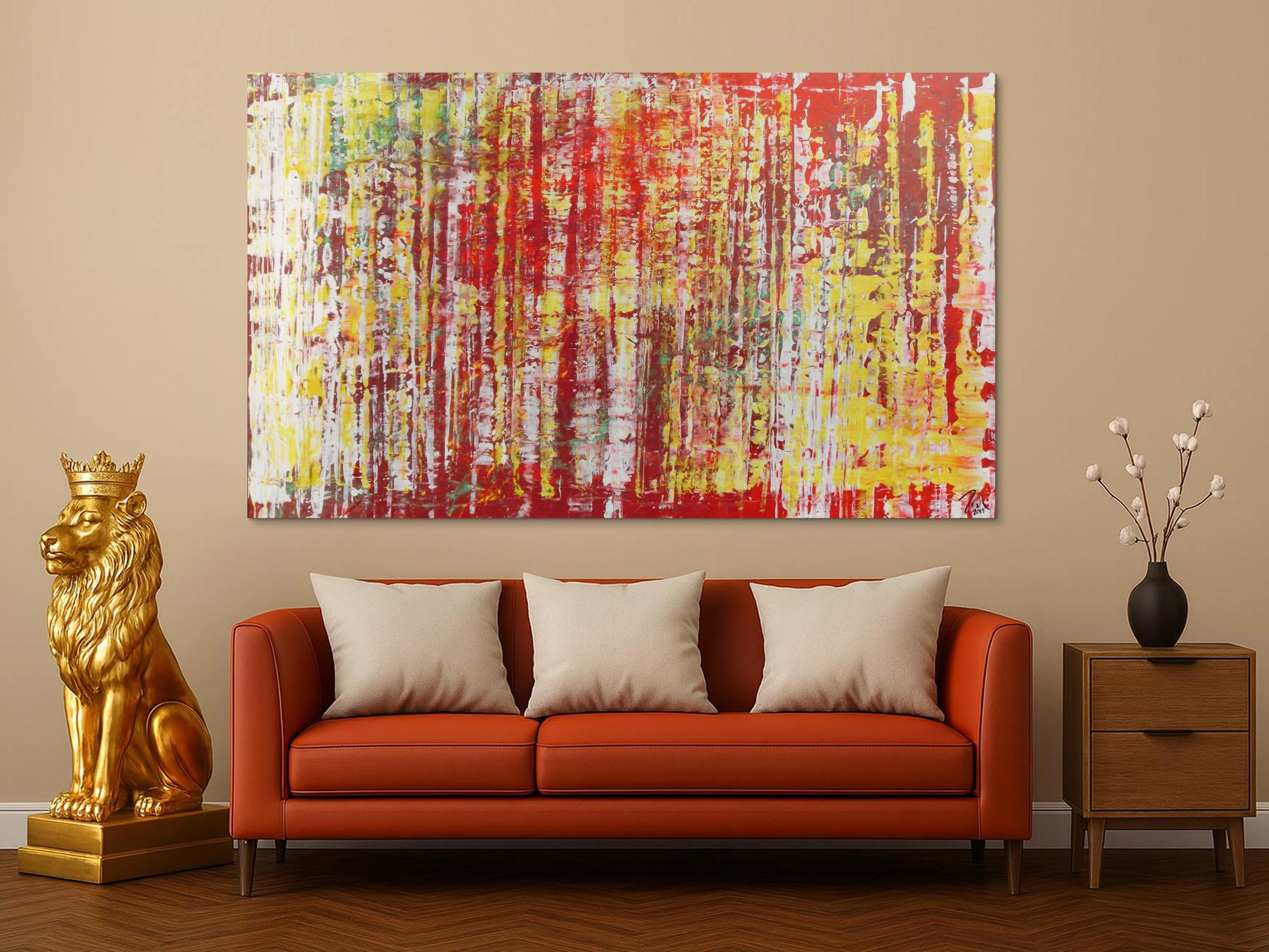 Schönes abstraktes Acrylgemälde in rot weiß und gelb