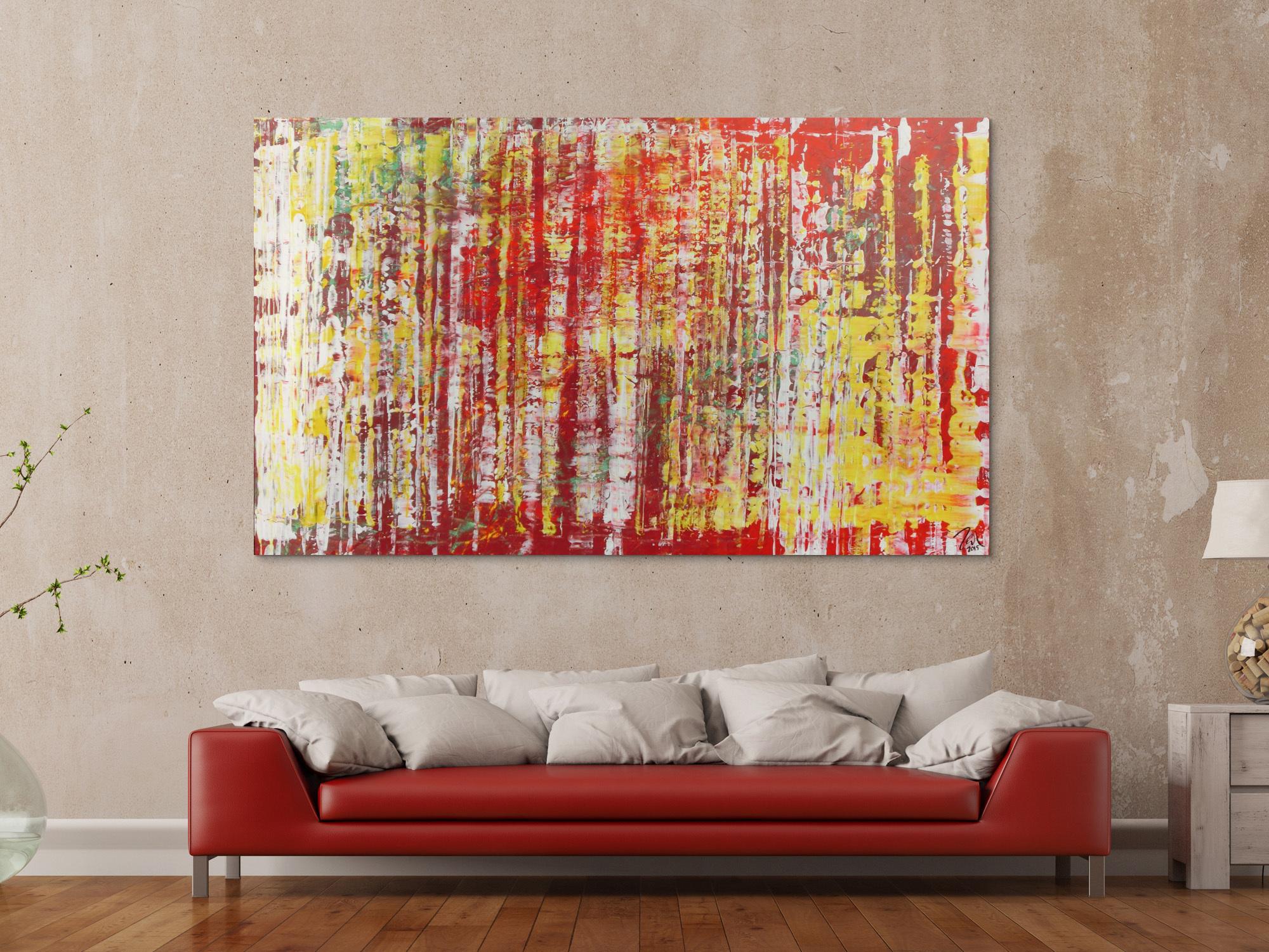 Schönes abstraktes Acrylgemälde in rot weiß und gelb