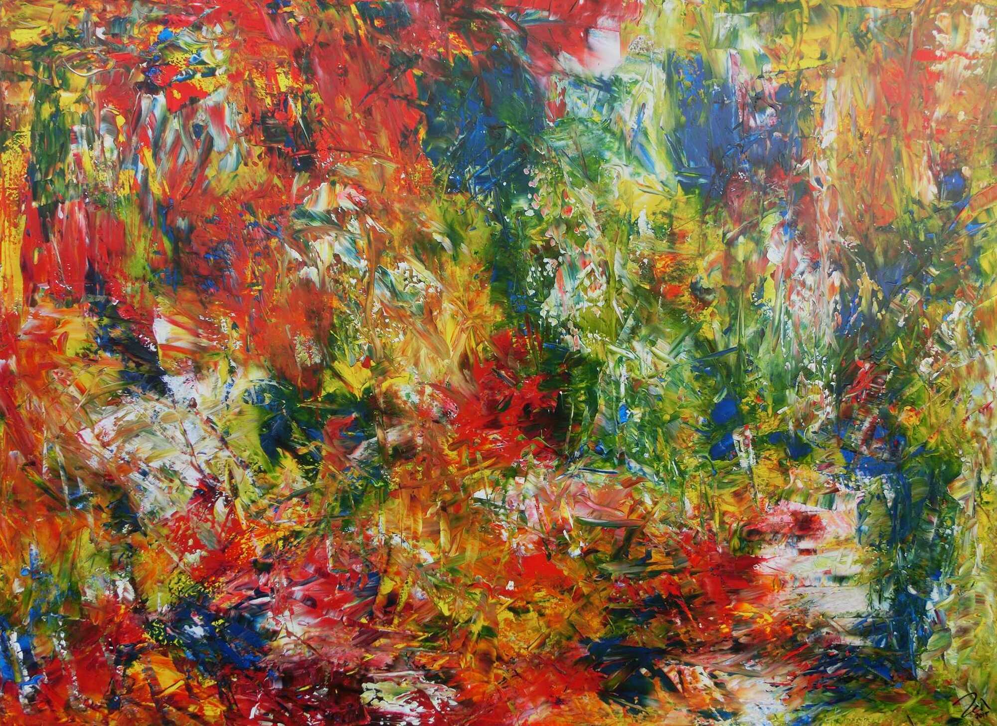 Sehr buntes abstraktes Gemälde mit vielen Farben modern und farbenfroh