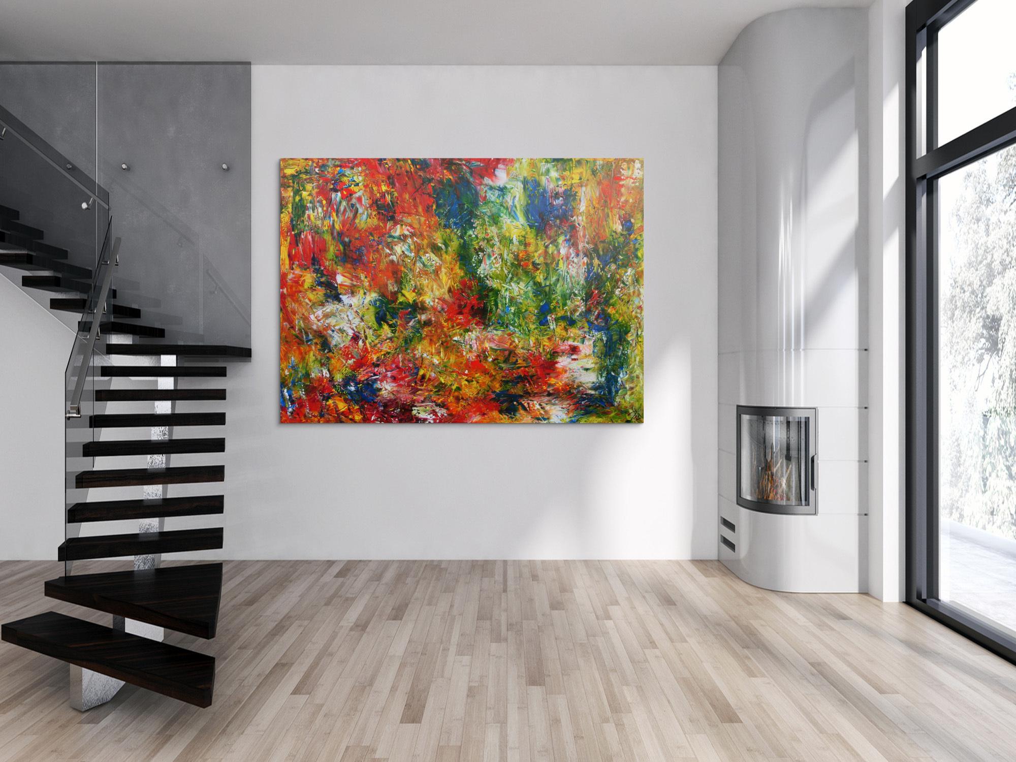 Sehr buntes abstraktes Gemälde mit vielen Farben modern und farbenfroh