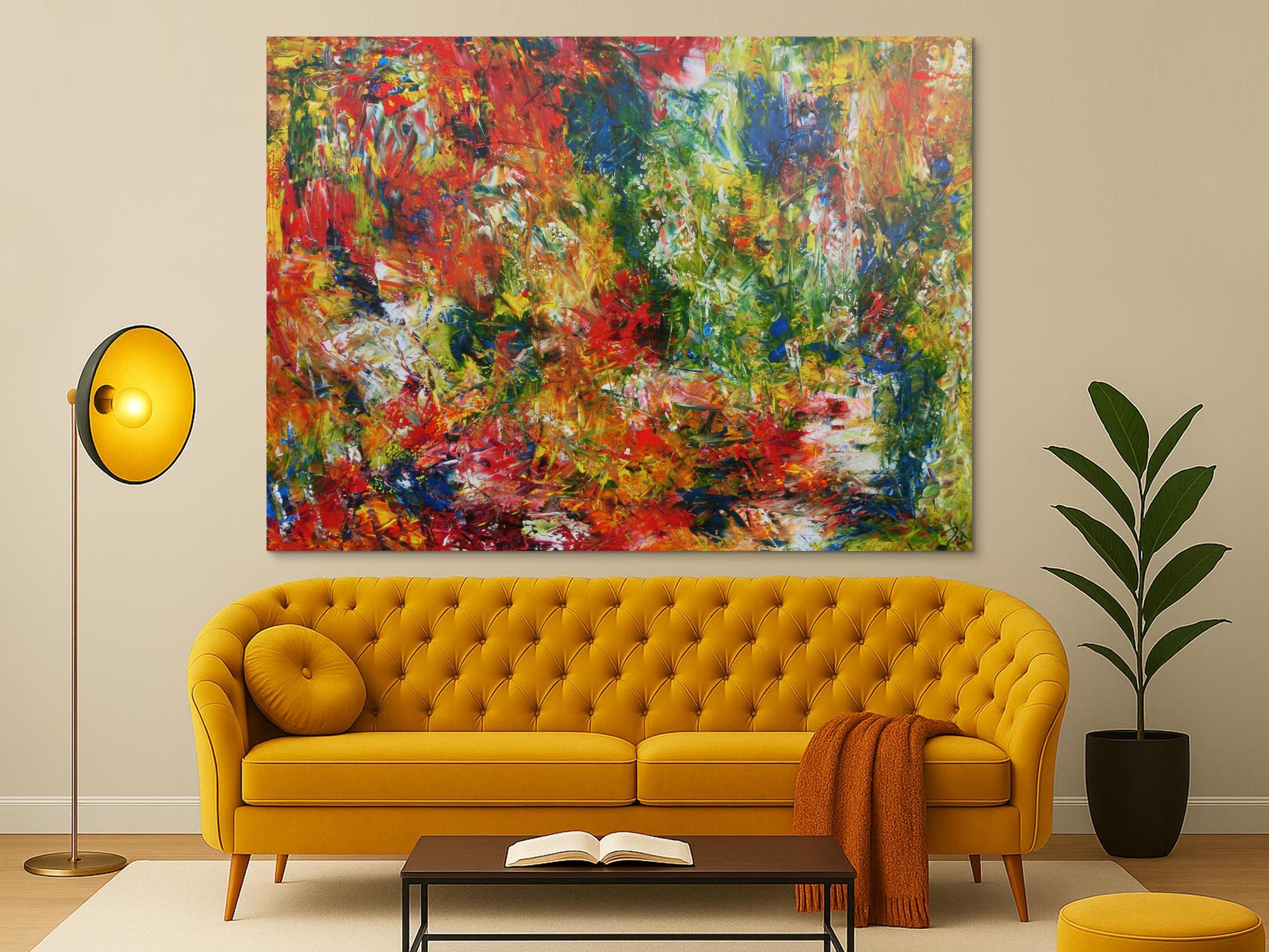 Sehr buntes abstraktes Gemälde mit vielen Farben modern und farbenfroh