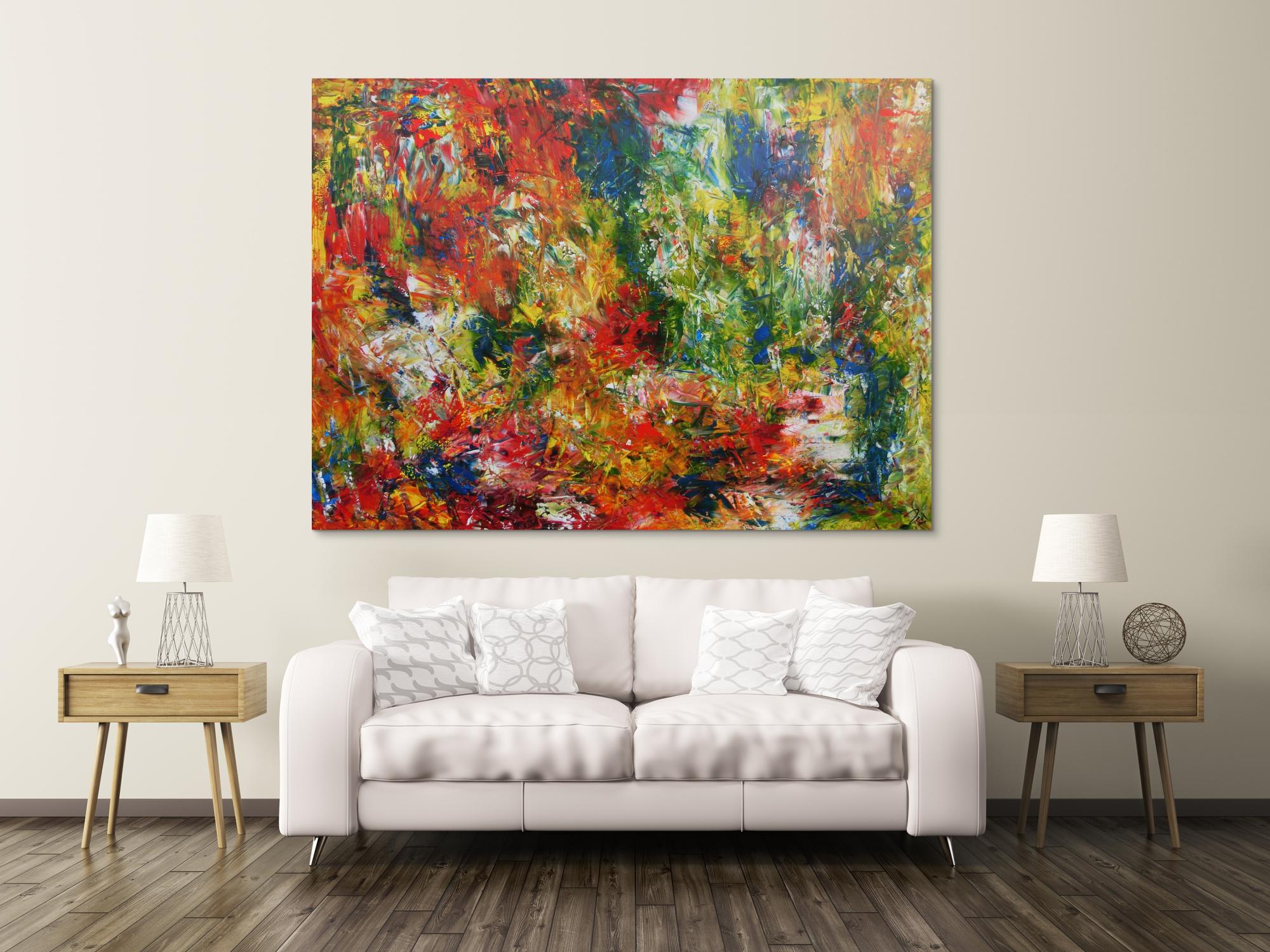 Sehr buntes abstraktes Gemälde mit vielen Farben modern und farbenfroh
