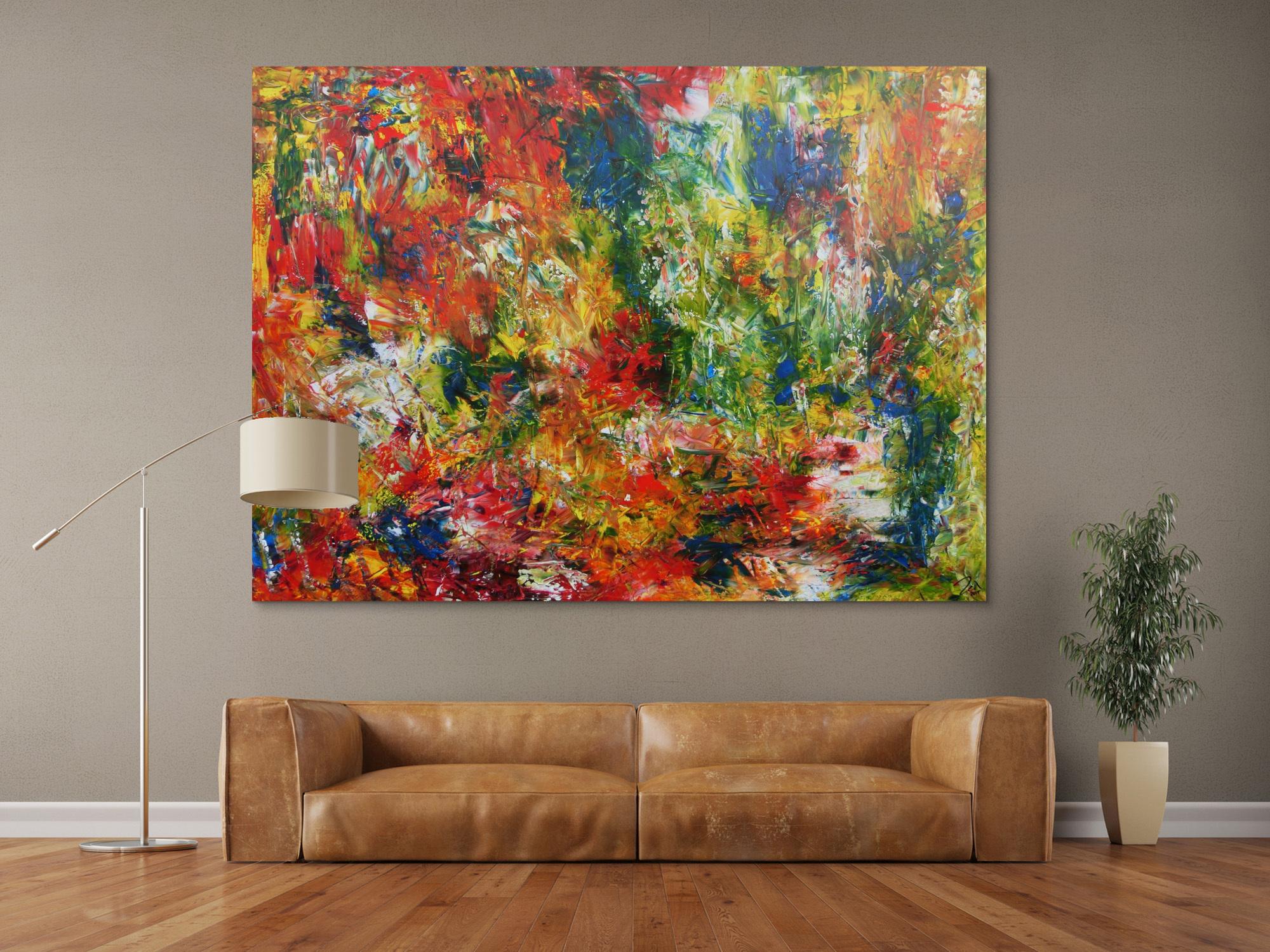 Sehr buntes abstraktes Gemälde mit vielen Farben modern und farbenfroh