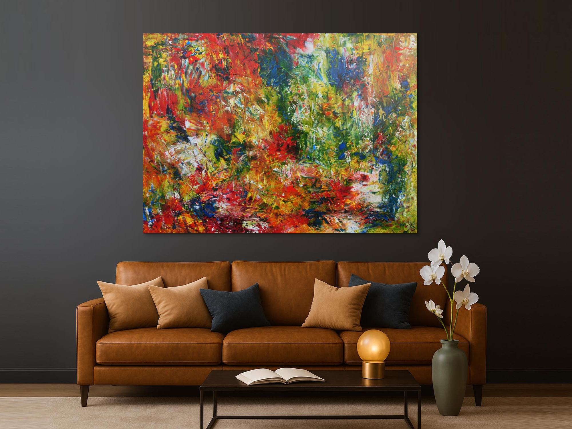 Sehr buntes abstraktes Gemälde mit vielen Farben modern und farbenfroh