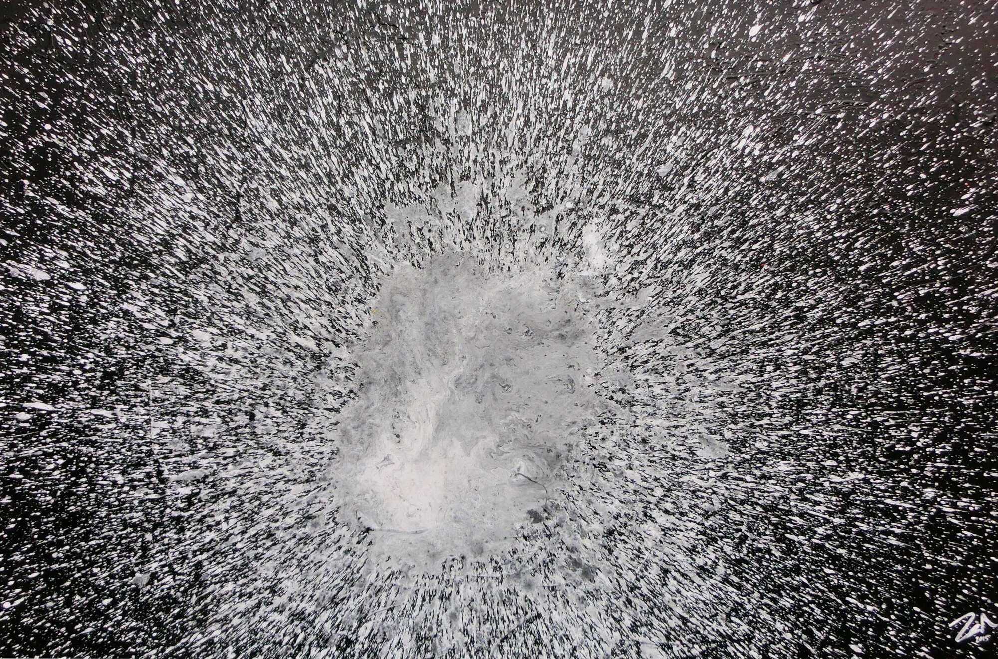 Abstraktes Acrylgemälde in schwarz weiß spash style