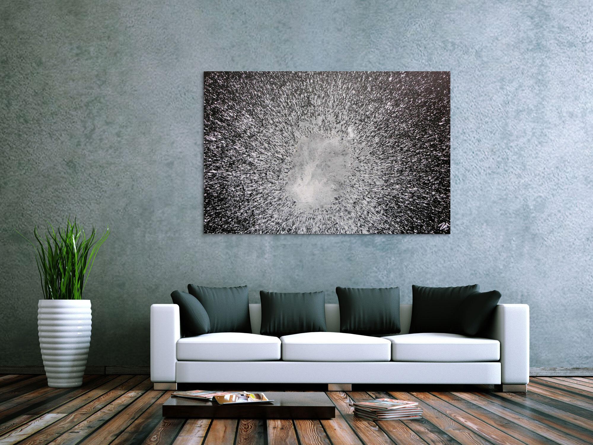 Abstraktes Acrylgemälde in schwarz weiß spash style
