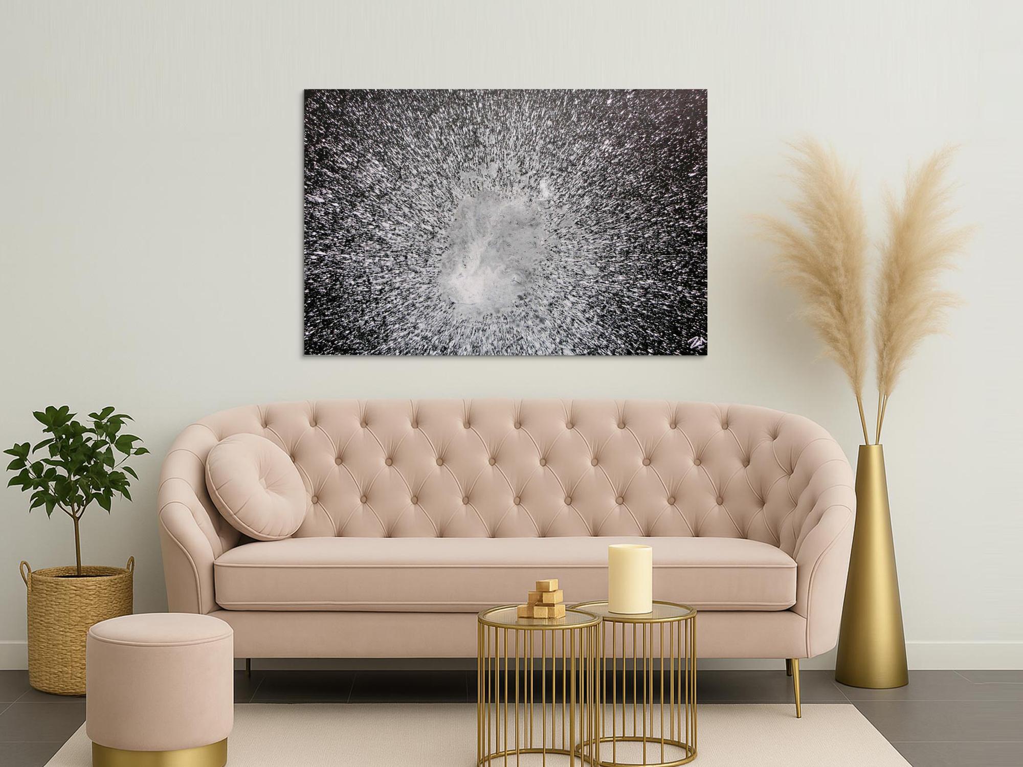 Abstraktes Acrylgemälde in schwarz weiß spash style