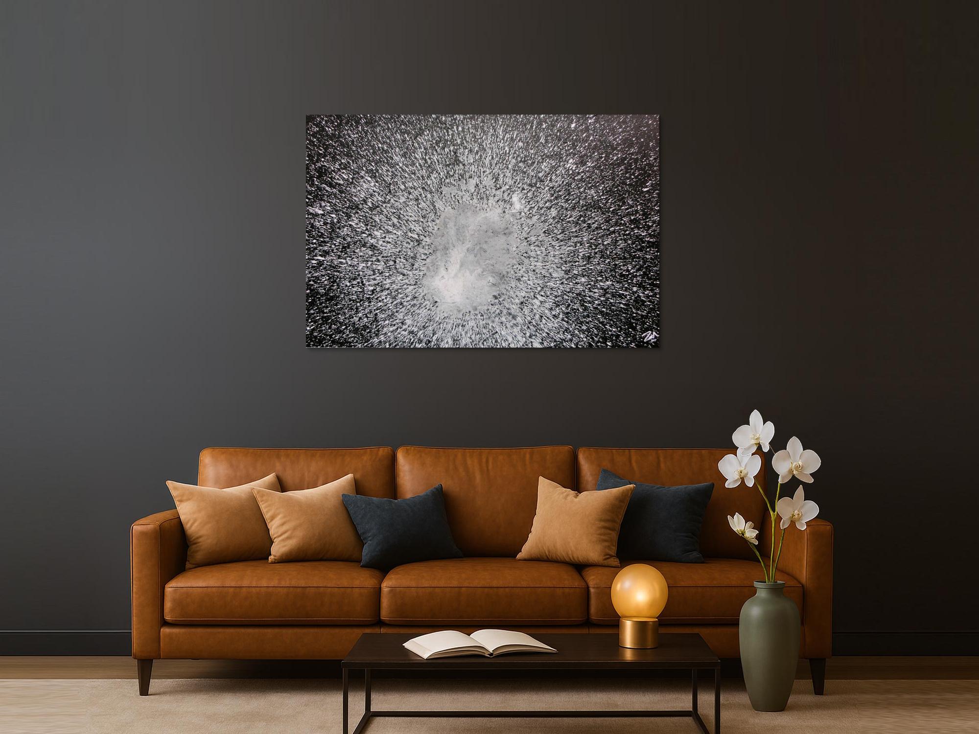 Abstraktes Acrylgemälde in schwarz weiß spash style