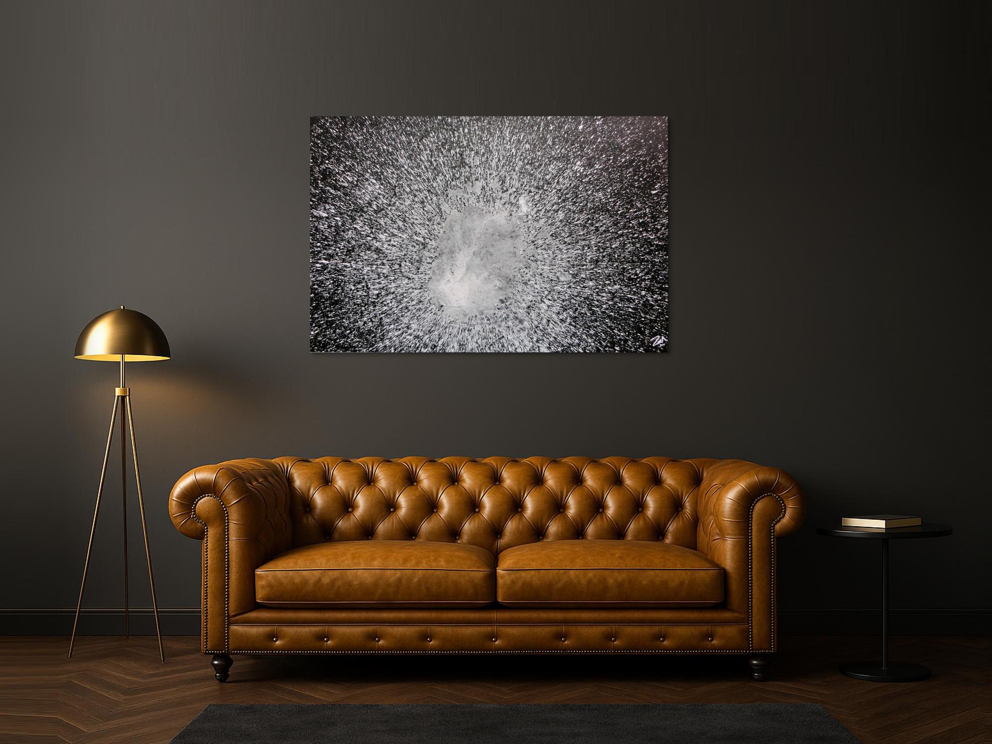 Abstraktes Acrylgemälde in schwarz weiß spash style