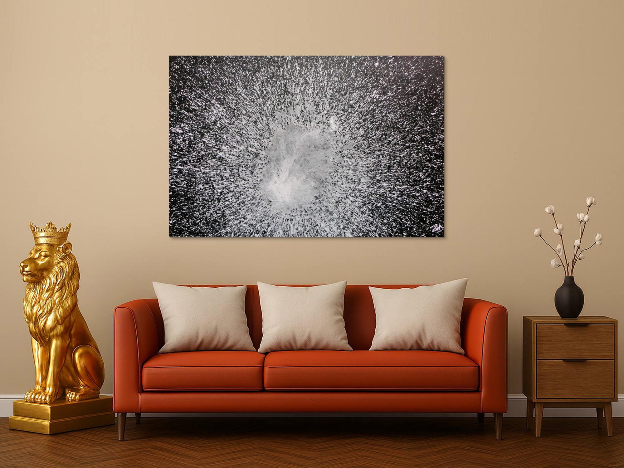 Abstraktes Acrylgemälde in schwarz weiß spash style