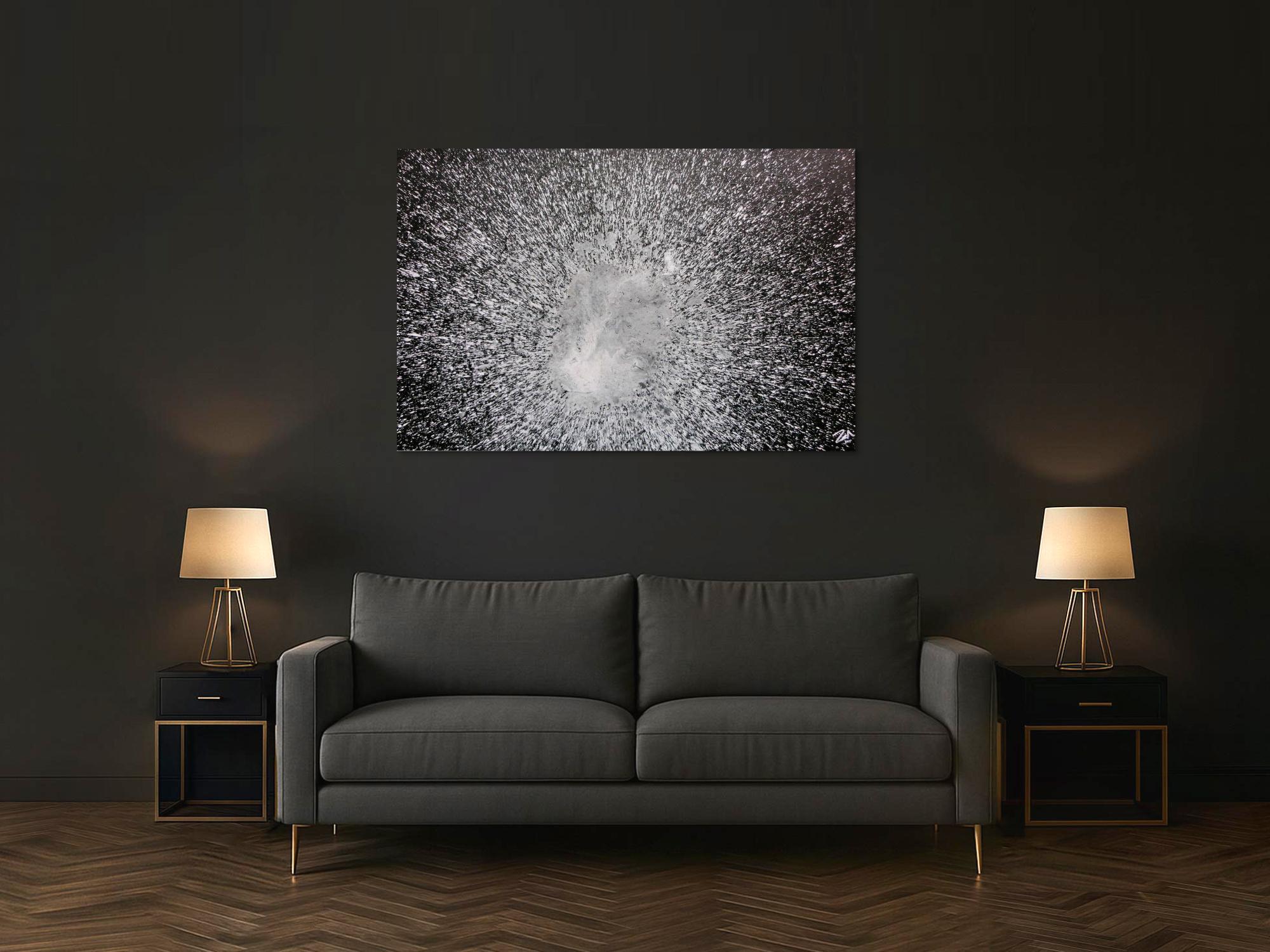 Abstraktes Acrylgemälde in schwarz weiß spash style