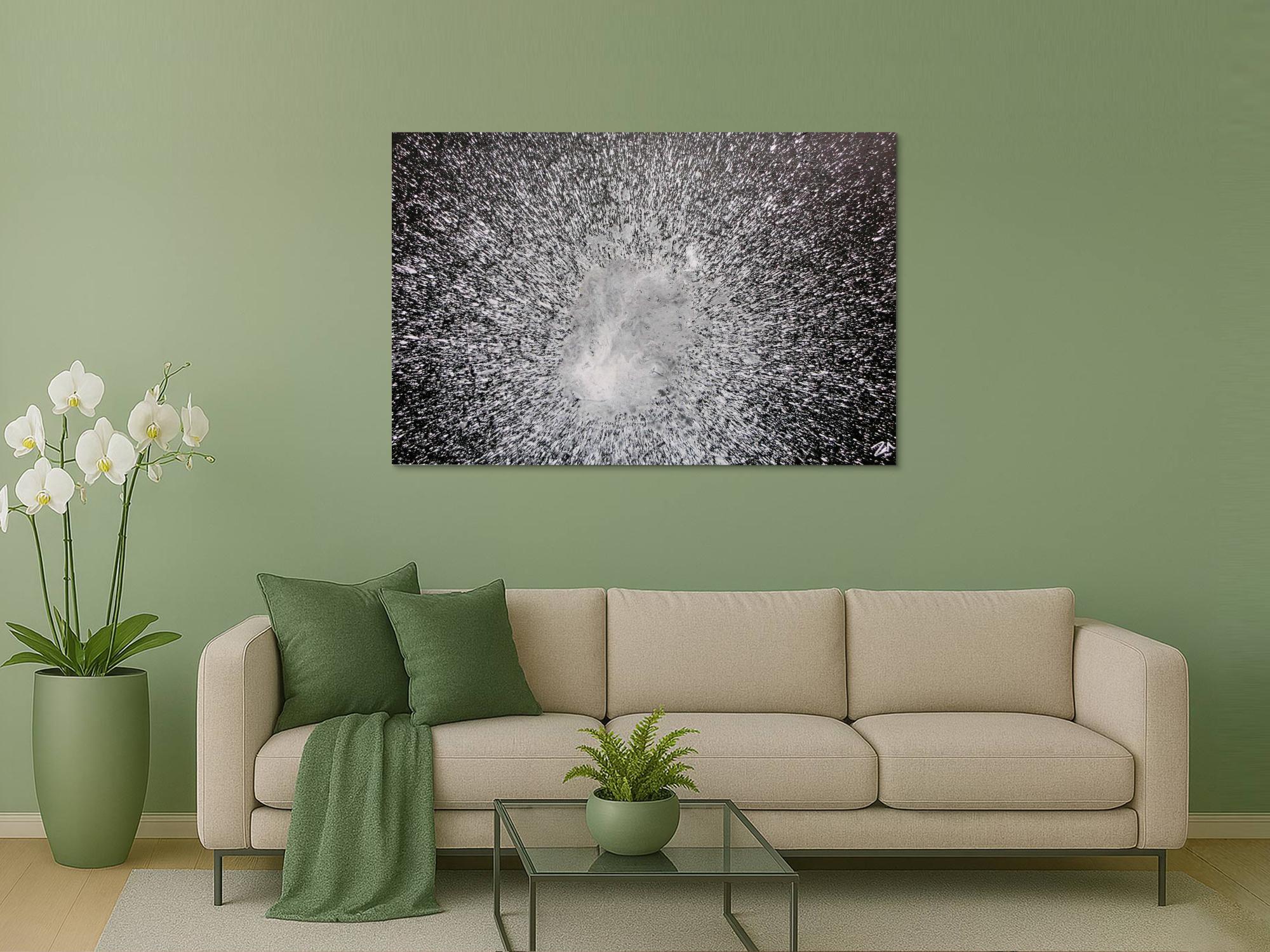 Abstraktes Acrylgemälde in schwarz weiß spash style