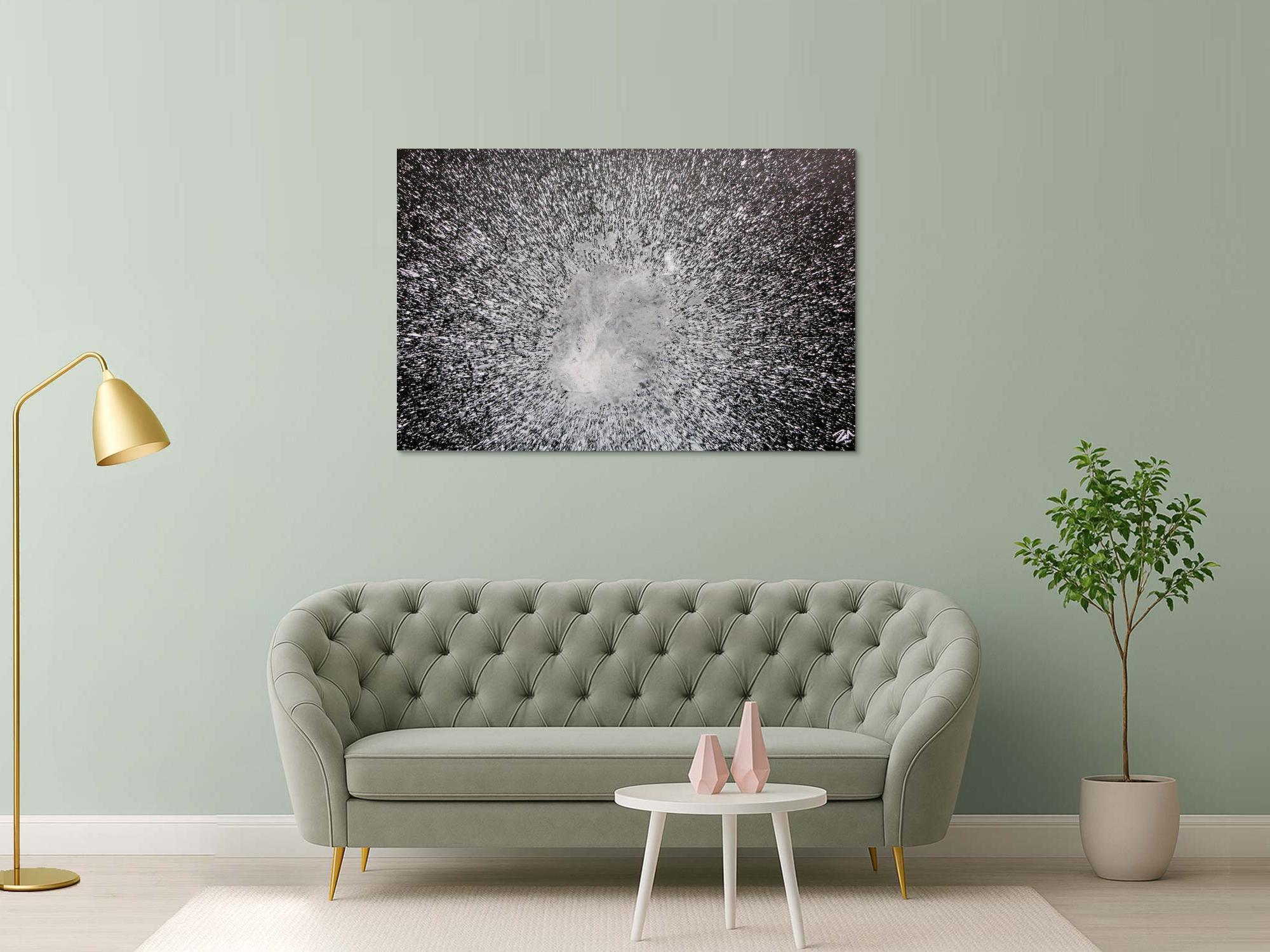 Abstraktes Acrylgemälde in schwarz weiß spash style