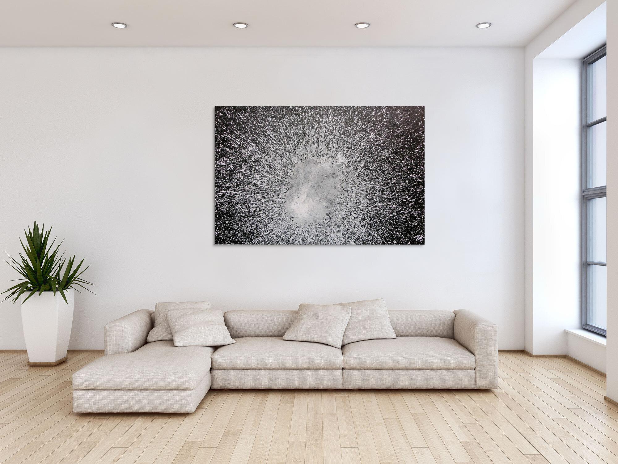 Abstraktes Acrylgemälde in schwarz weiß spash style