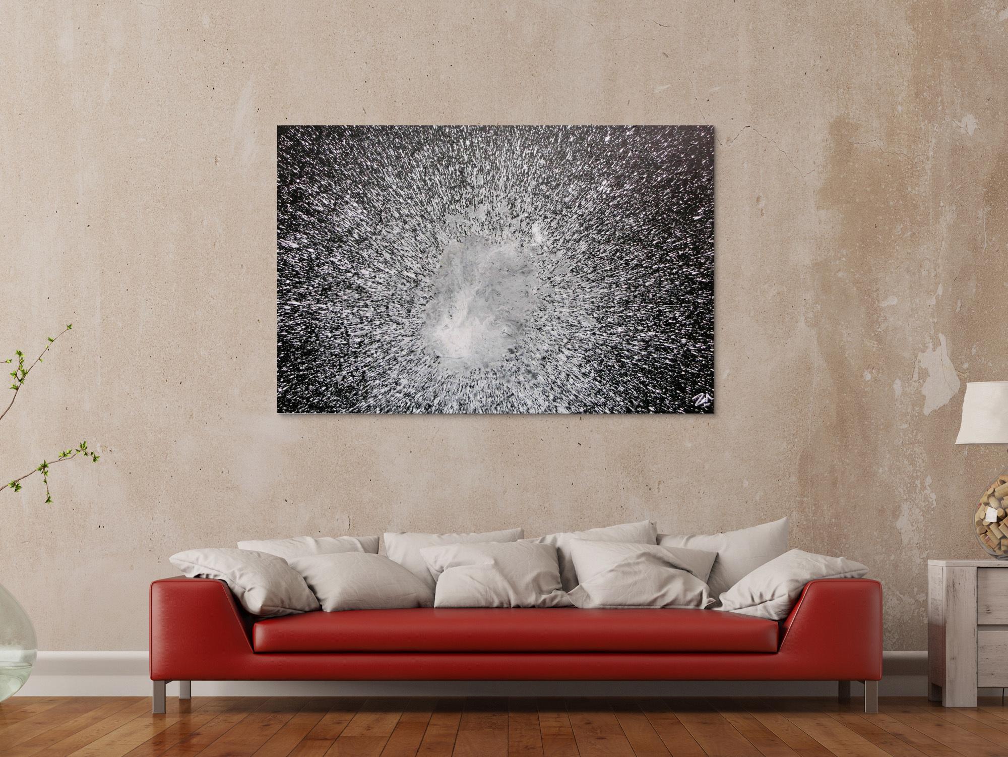 Abstraktes Acrylgemälde in schwarz weiß spash style