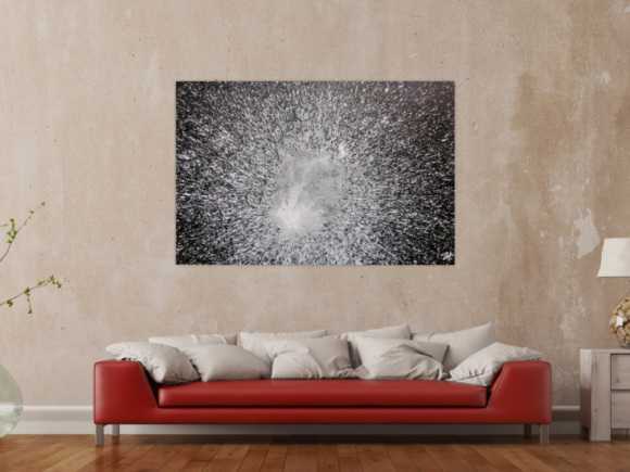 Abstraktes Acrylgemälde in schwarz weiß spash style