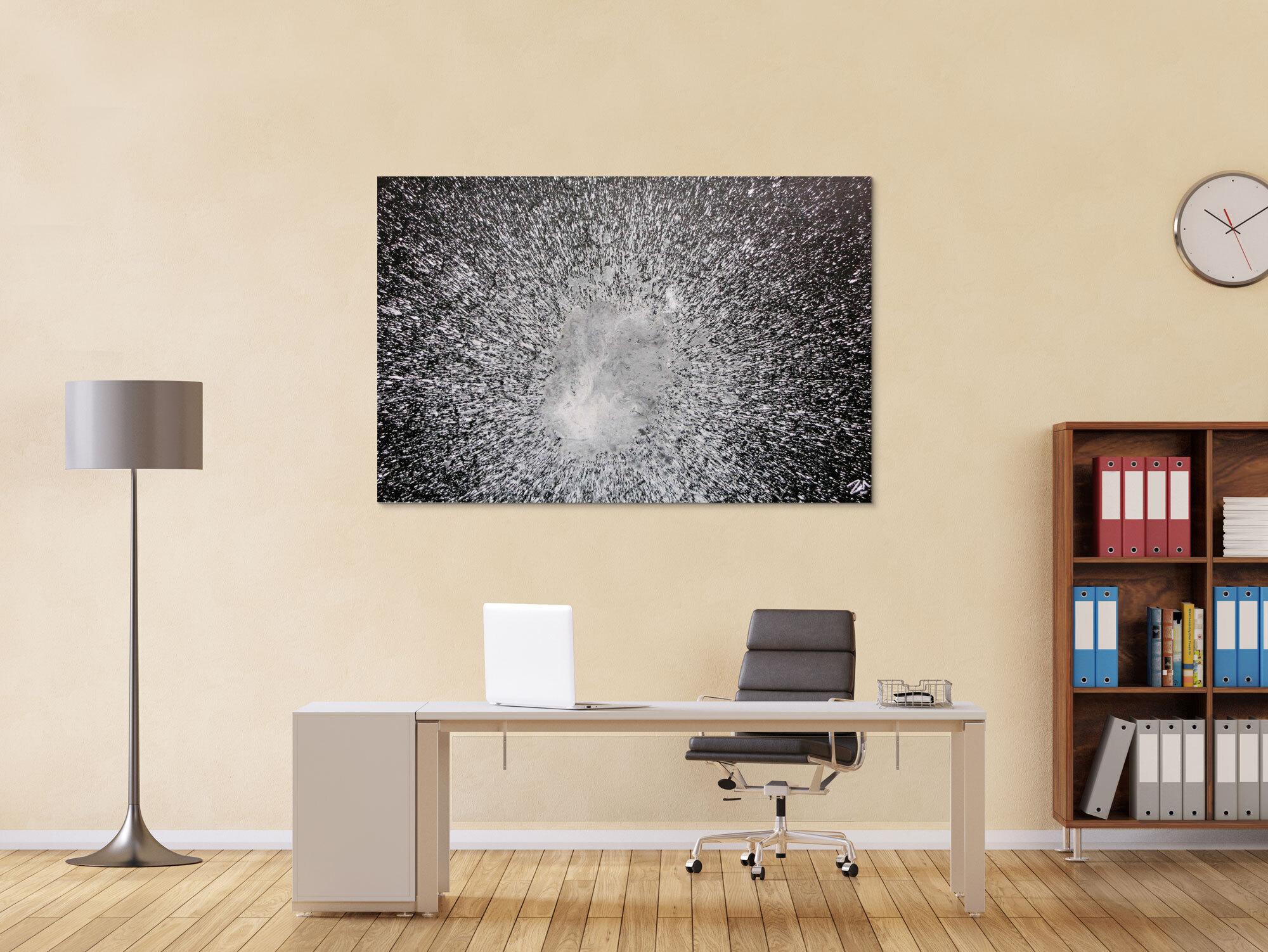 Abstraktes Acrylgemälde in schwarz weiß spash style