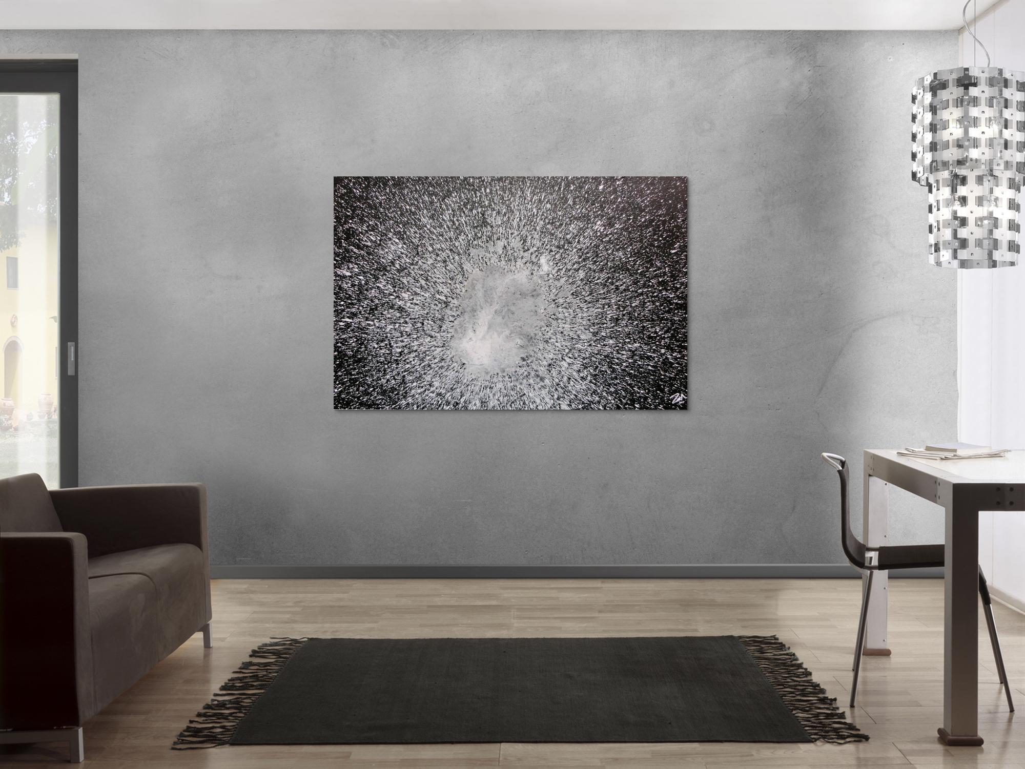 Abstraktes Acrylgemälde in schwarz weiß spash style