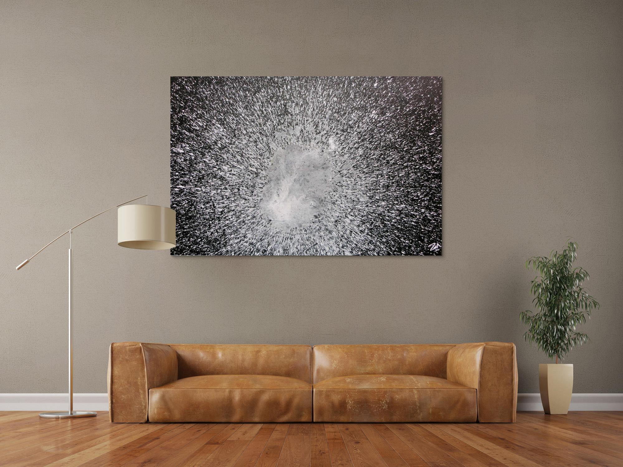 Abstraktes Acrylgemälde in schwarz weiß spash style