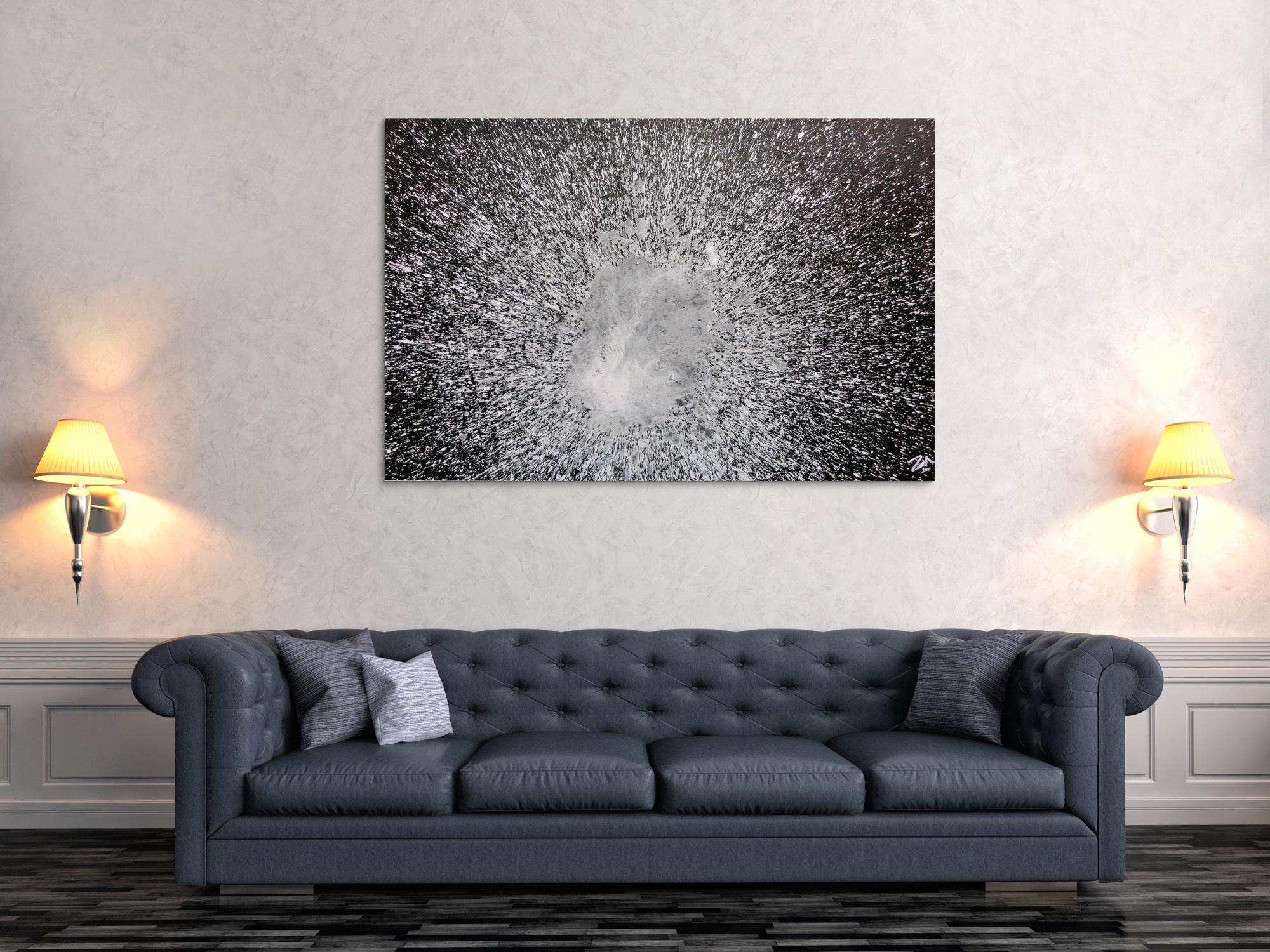 Abstraktes Acrylgemälde in schwarz weiß spash style