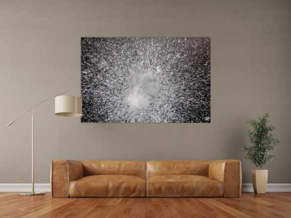 Abstraktes Acrylgemälde in schwarz weiß spash style