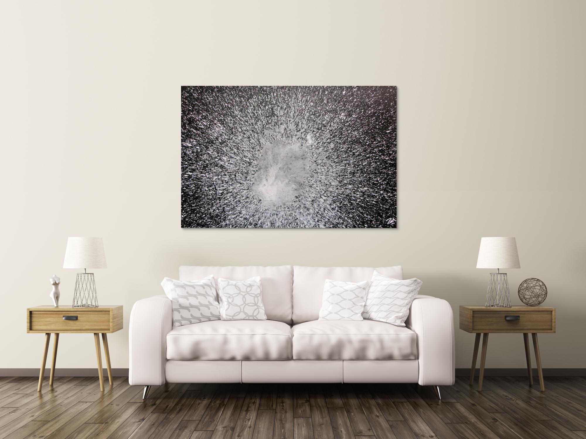 Abstraktes Acrylgemälde in schwarz weiß spash style