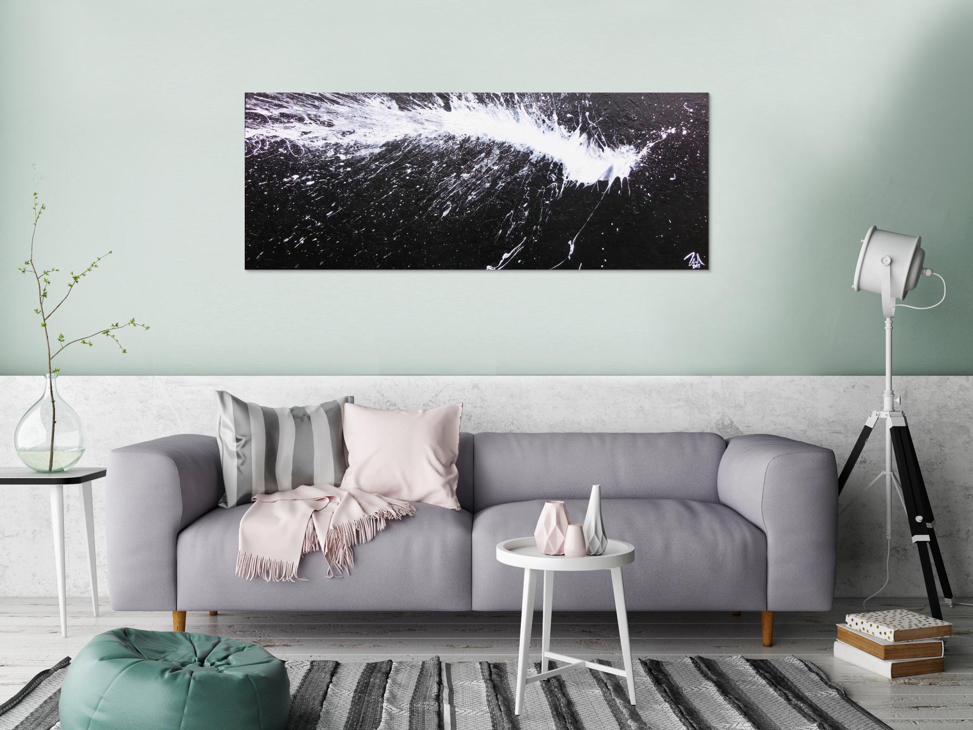 Abstraktes Acrylbild in schwarz weiß modern und minimalistisch